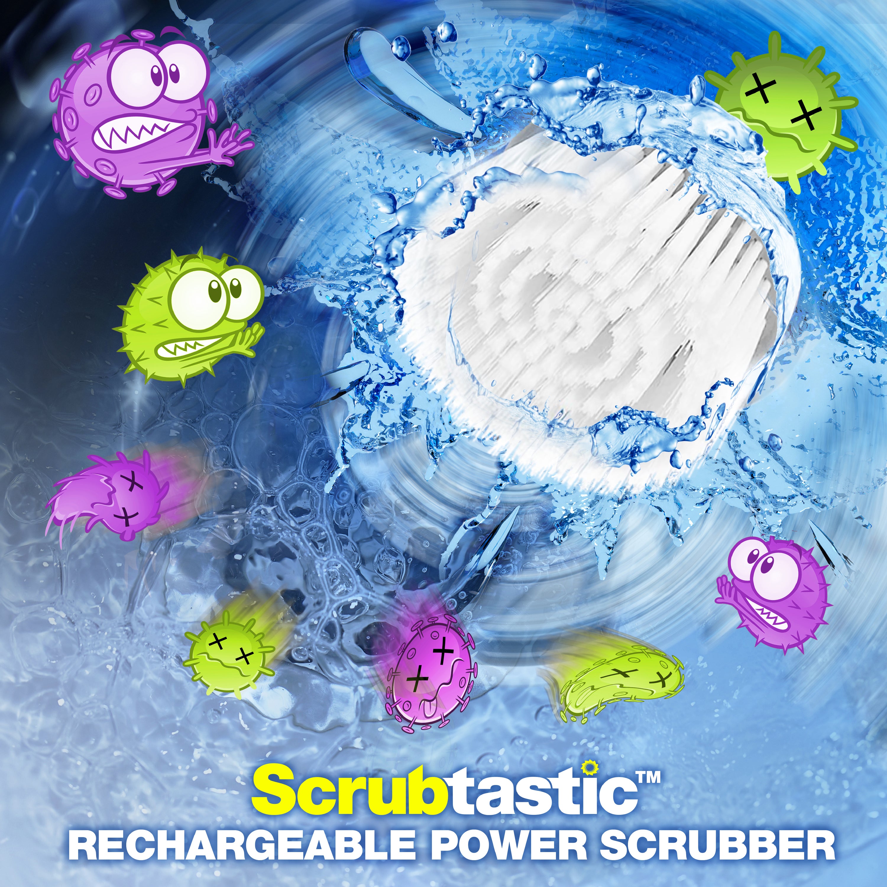 Scrubtastic 39 in. Multi-Purpose Surface Rechargeable Power Scrubber  Cleaner Scrub Brush with 3 Brush Heads