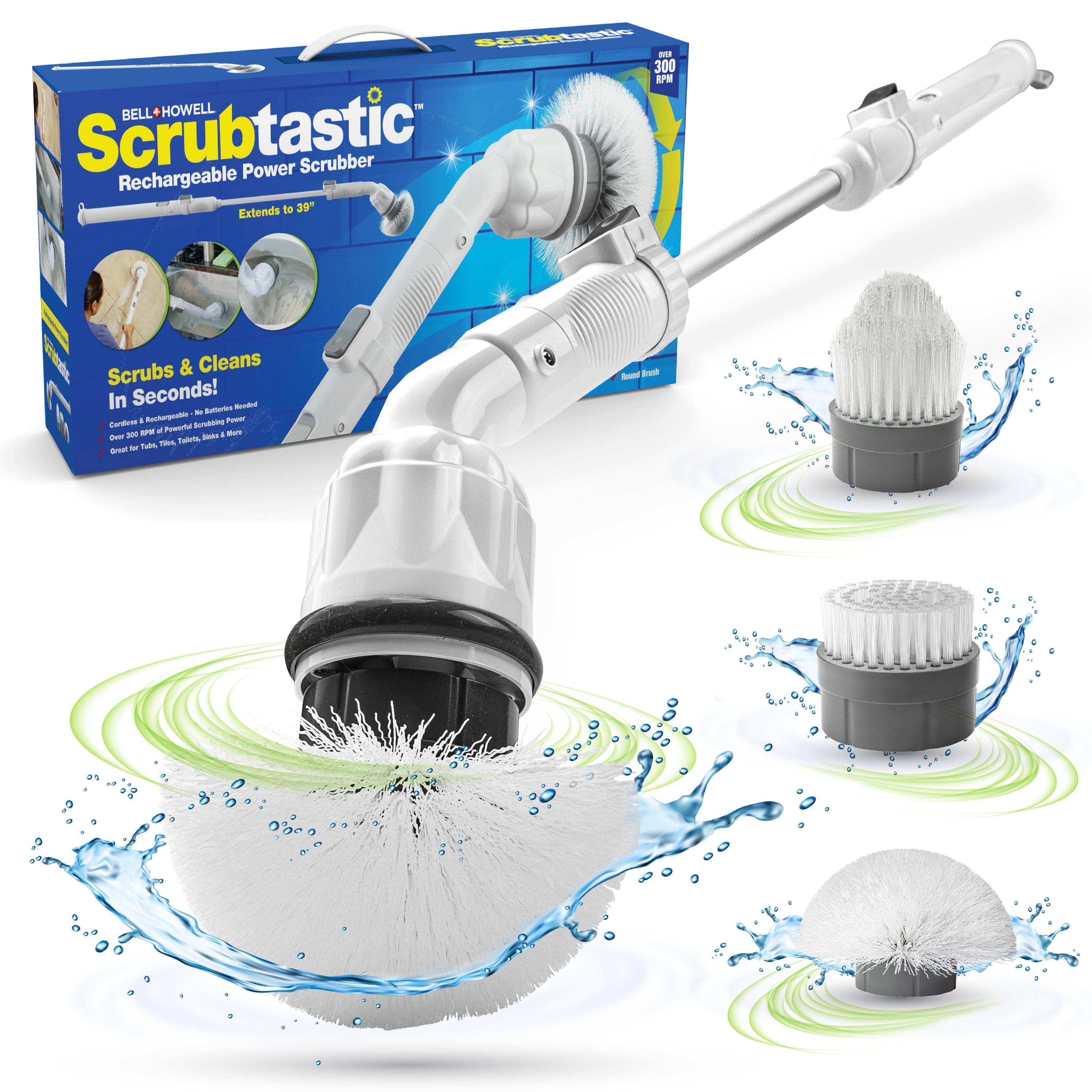 Bell + Howell Scrubtastic Max 2 Brush Heads Electric Rechargeable