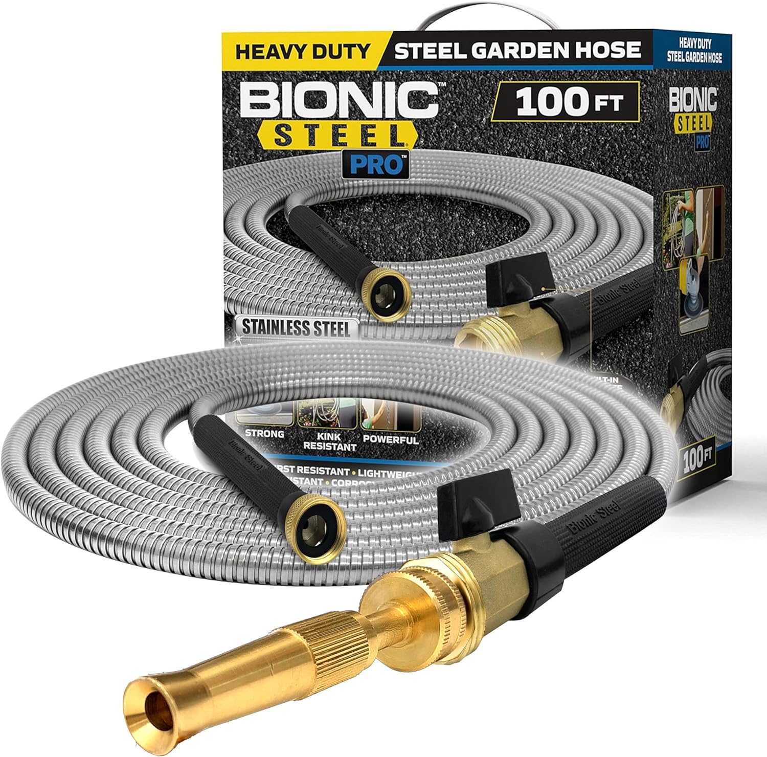 Bionic Steel Pro - Heavy-Duty Stainless Steel Garden Hose with Brass Fittings