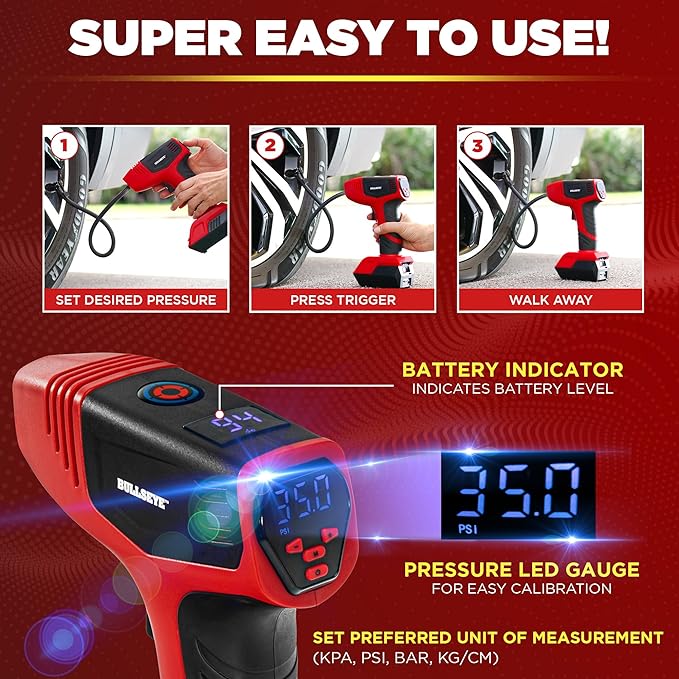 Bullseye PRO - Portable Air Compressor & Tire Inflator 2000mah
