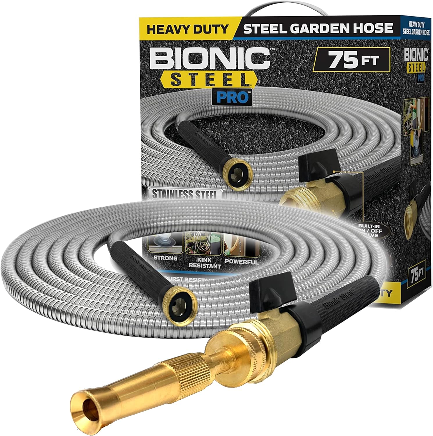 Bionic Steel Pro - Heavy-Duty Stainless Steel Garden Hose with Brass Fittings