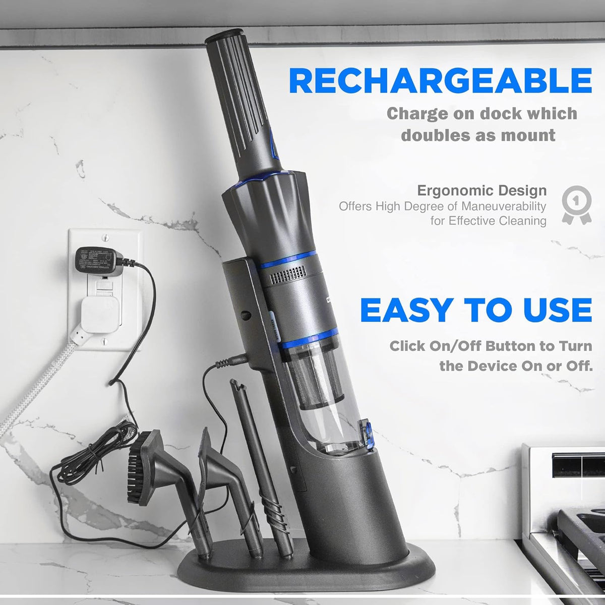 Handheld Router Vacuum Ruvio PRO Cordless Hand Vacuum 17” Portable Vacuum Cleaner for Home an ...