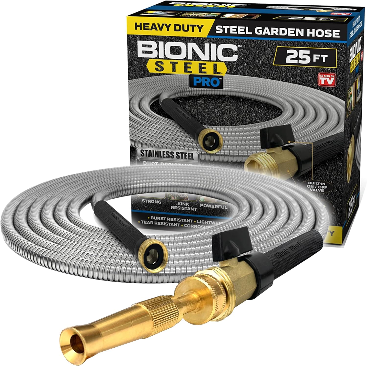 Bionic Steel Pro - Heavy-Duty Stainless Steel Garden Hose with Brass Fittings