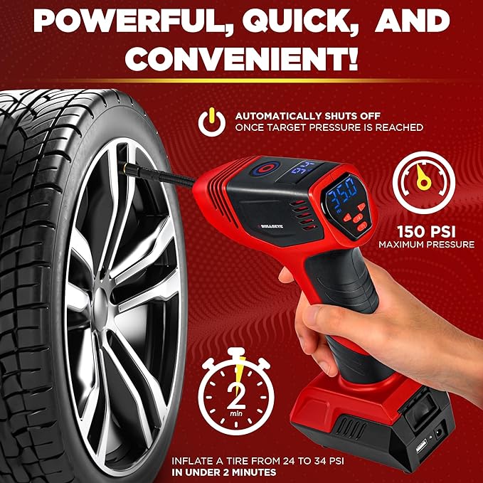 Bullseye PRO - Portable Air Compressor & Tire Inflator 2000mah