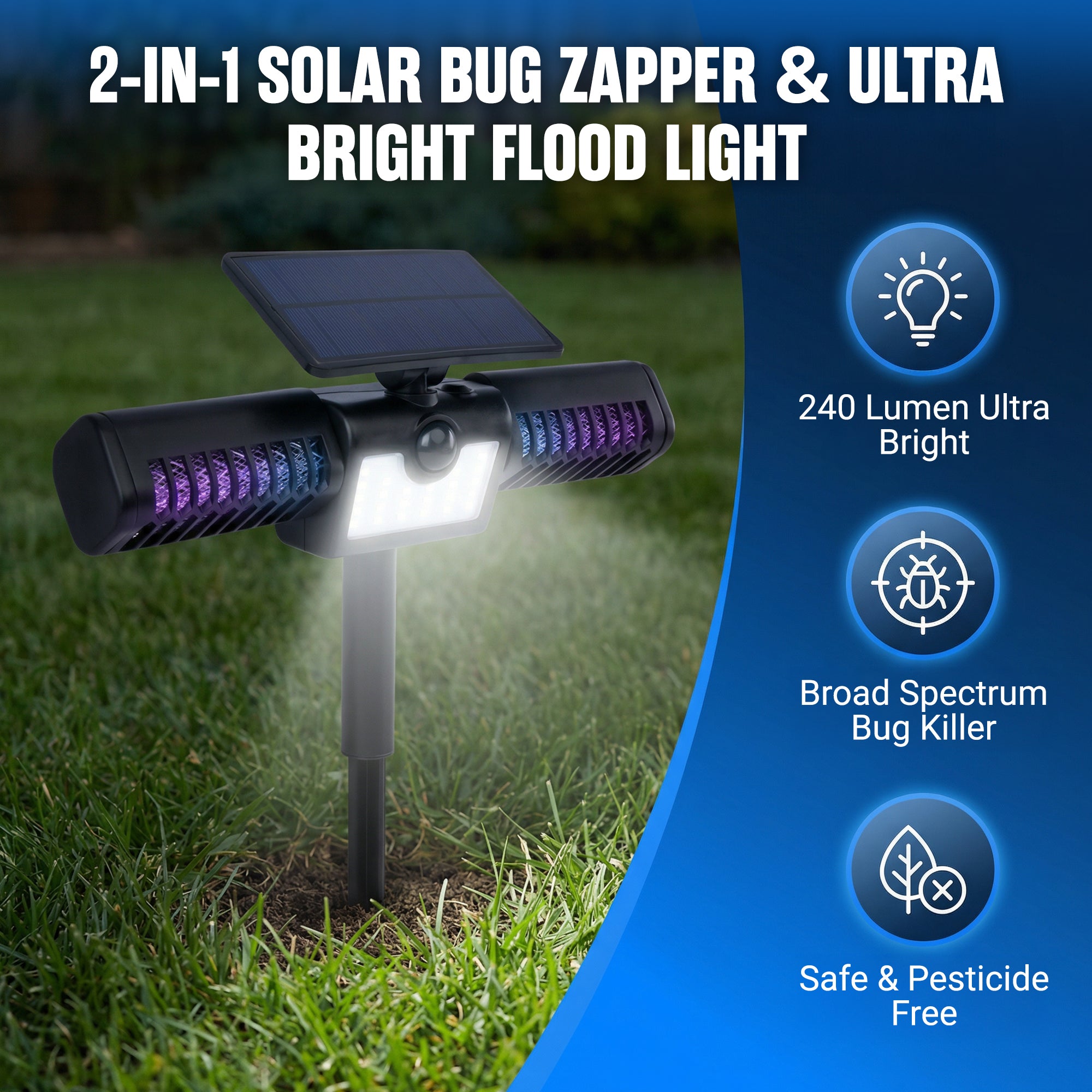 Rogue Monster Solar Bug Zapper – 2-in-1 Solar Flood Light & Electric Mosquito Zapper for Outdoor Pest Control