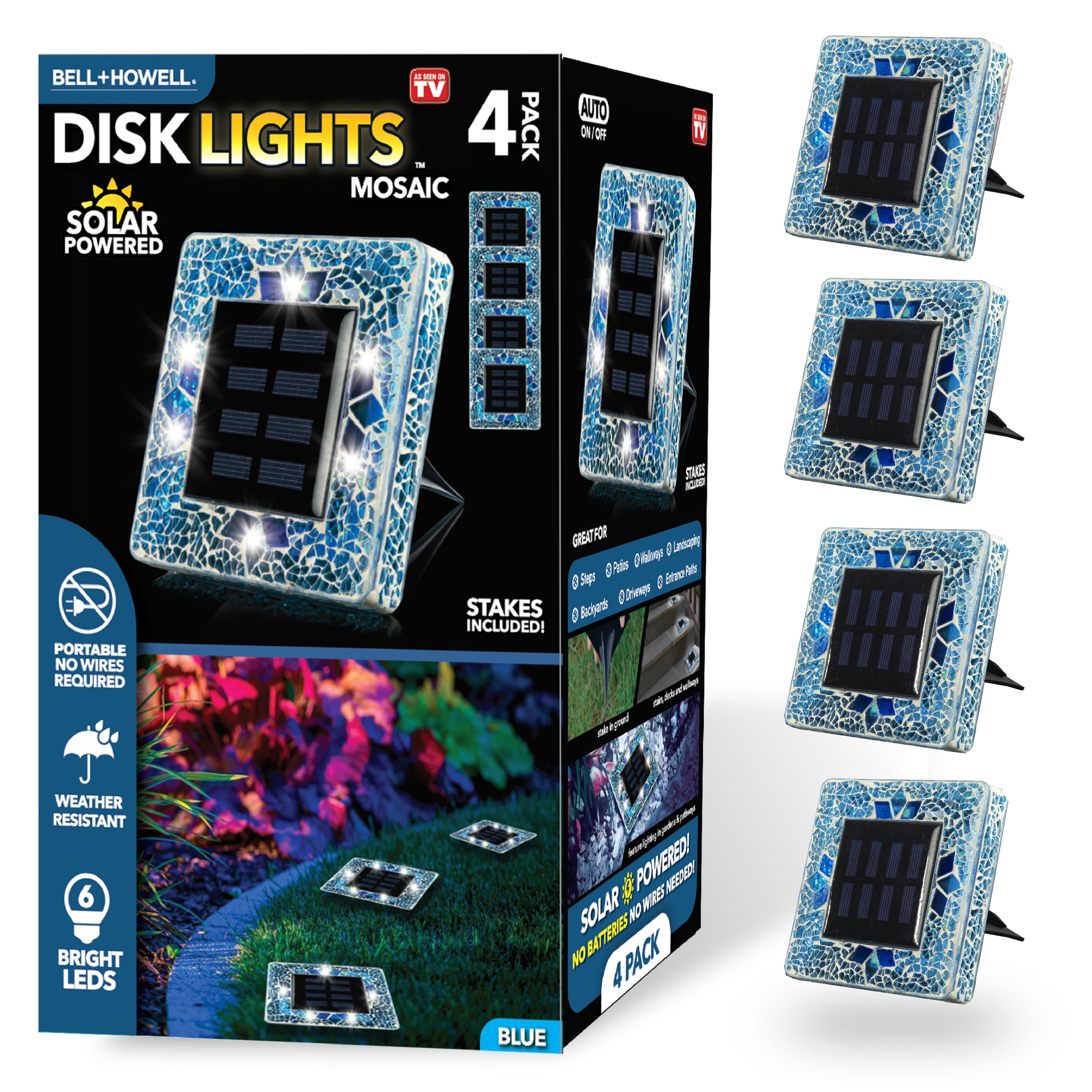 Solar Outdoor Mosaic Disk Lights, Waterproof Decorative Pathway LED Light, Auto On/Off