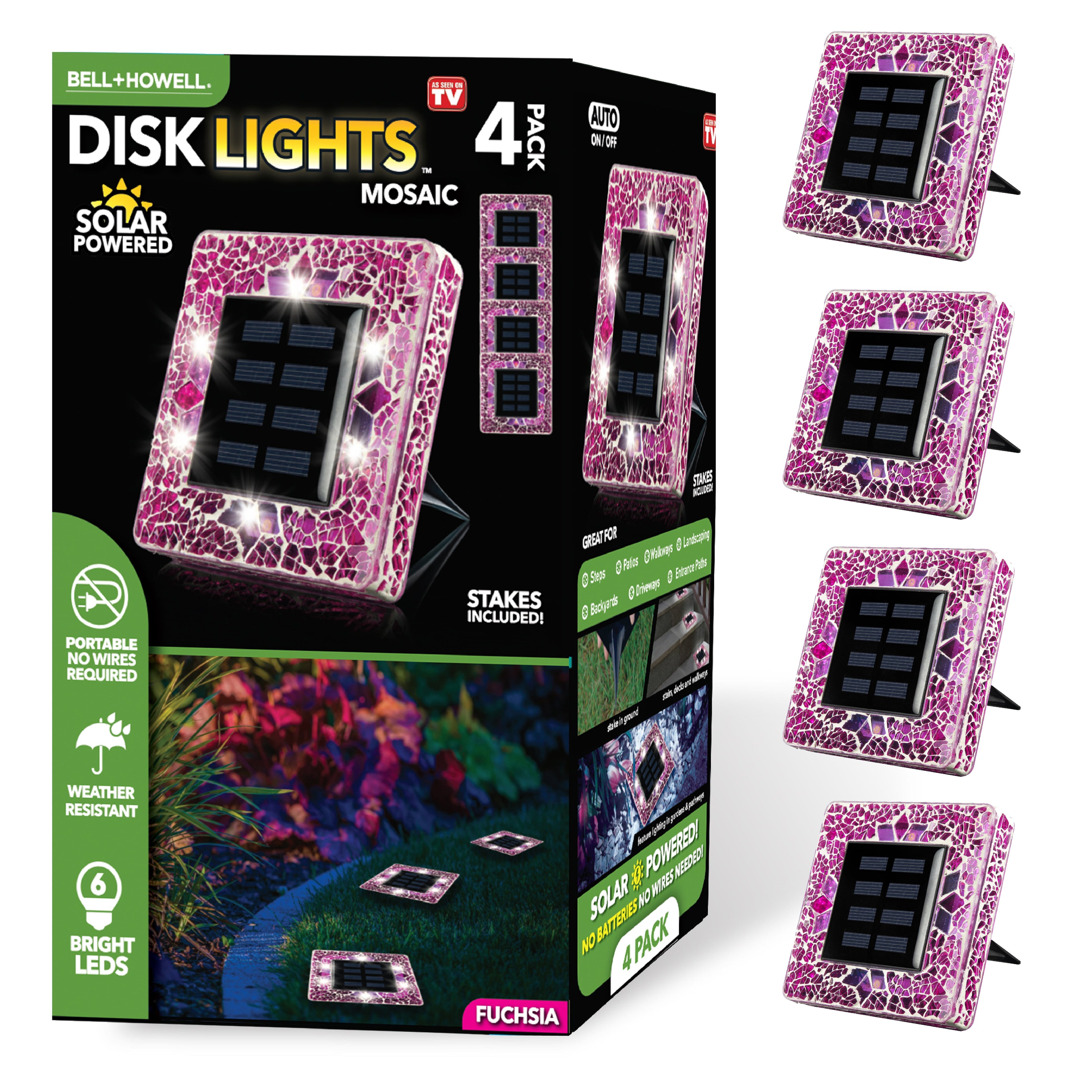 Solar Outdoor Mosaic Disk Lights, Waterproof Decorative Pathway LED Light, Auto On/Off