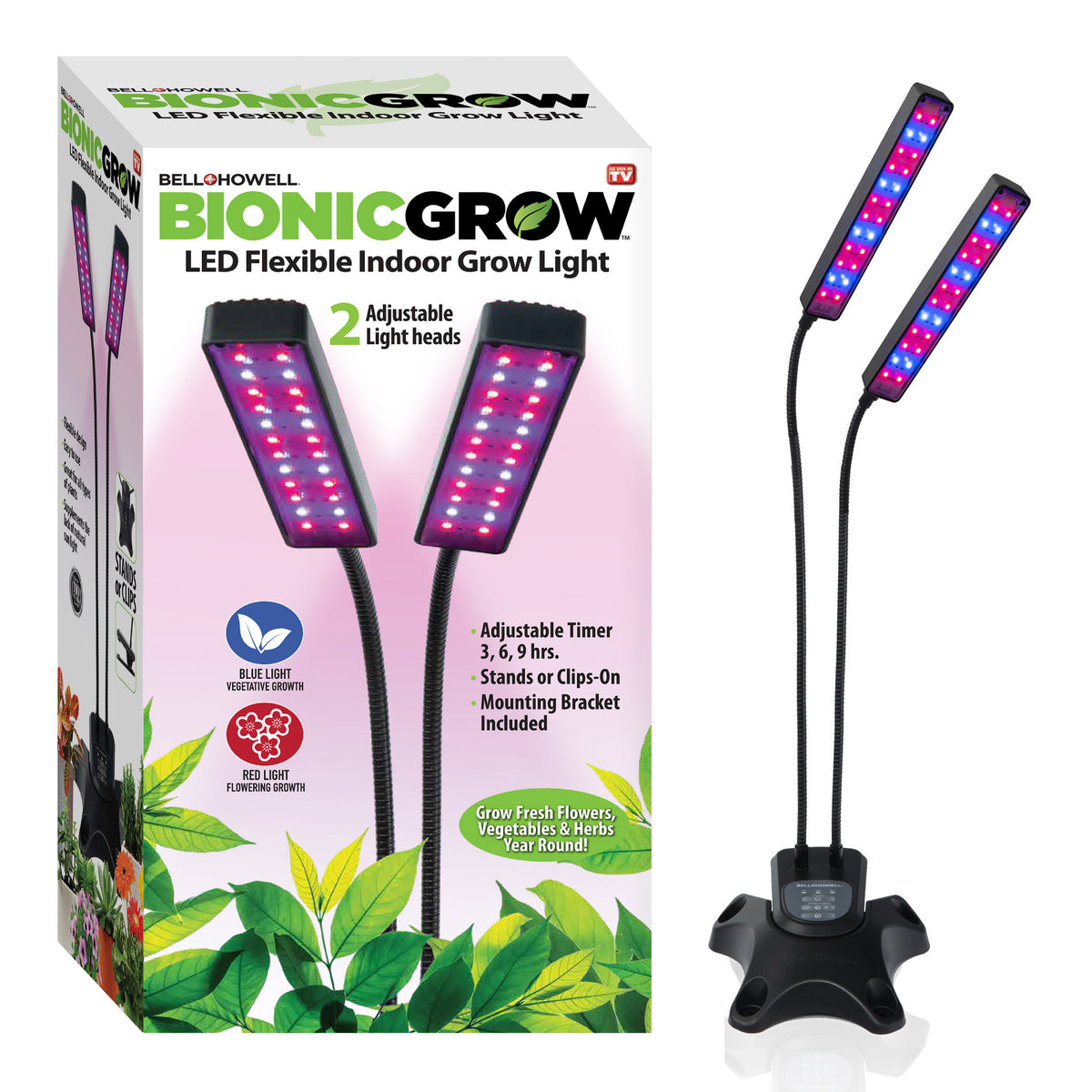 Bionic Grow Light - 2, 3 and 4-Head Adjustable Full Spectrum LED Grow Lamps with Timer