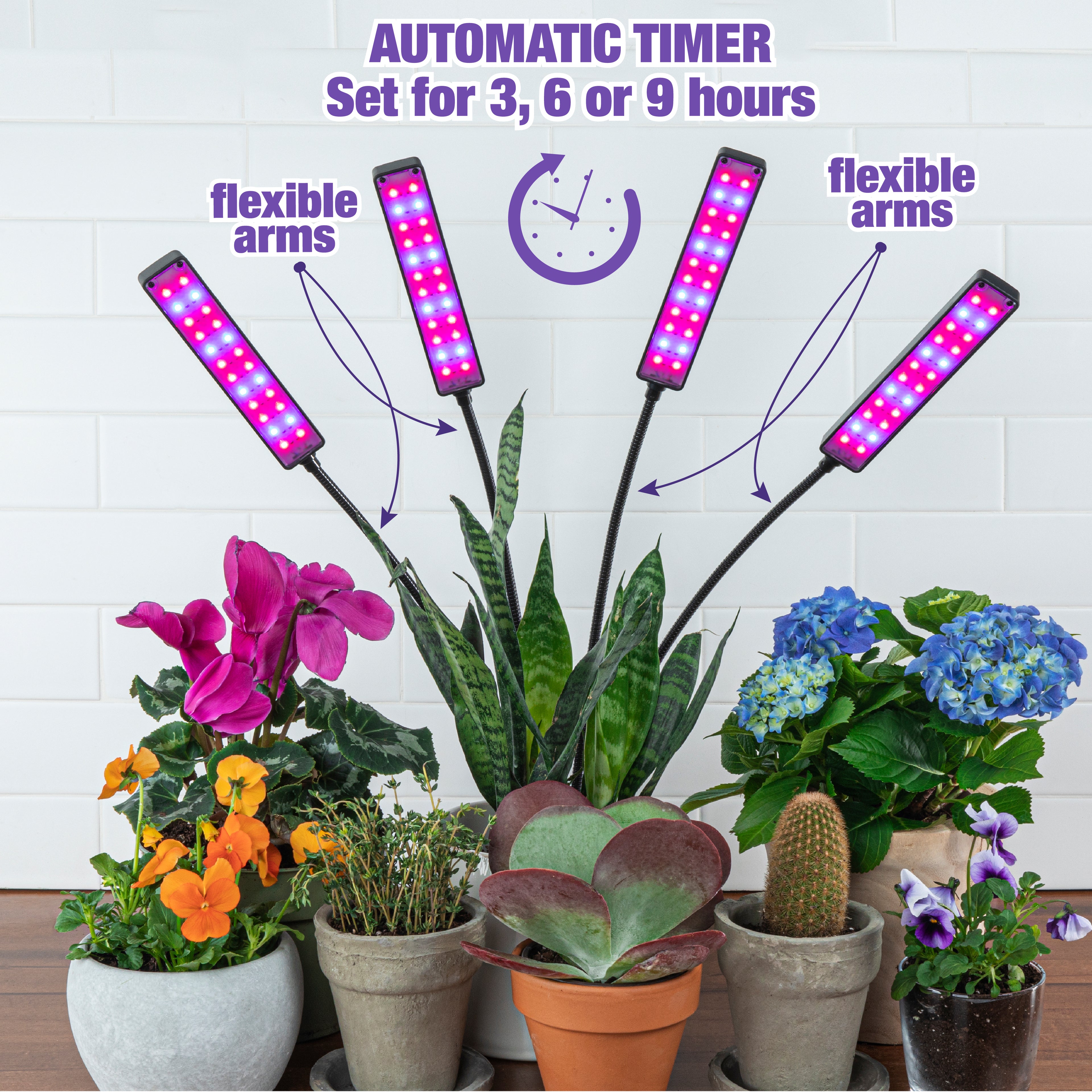 Bionic Grow Light - 2, 3 and 4-Head Adjustable Full Spectrum LED Grow Lamps with Timer