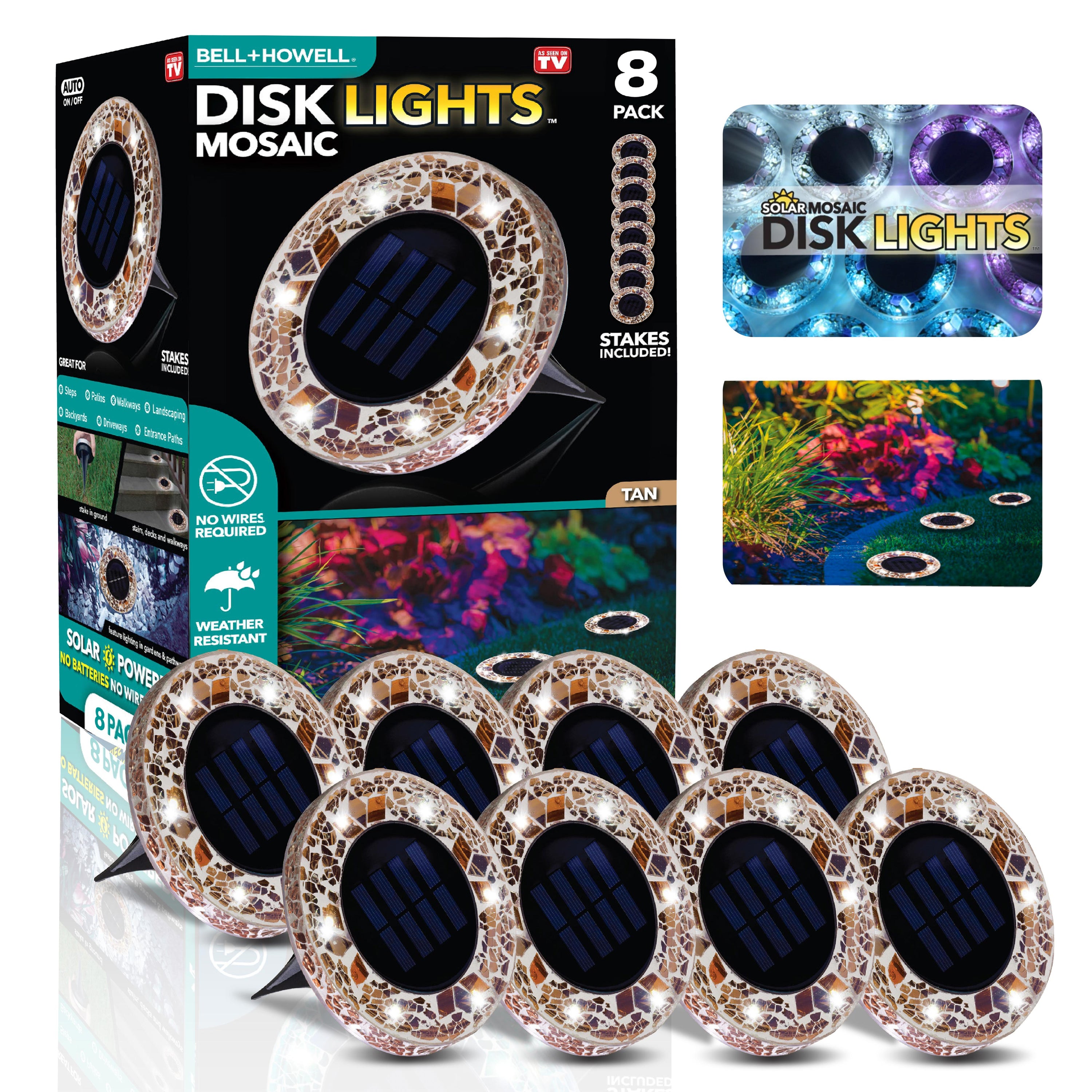 Bell + Howell Pathway & Landscape Disk lights Mosaic Tan 8 Pack