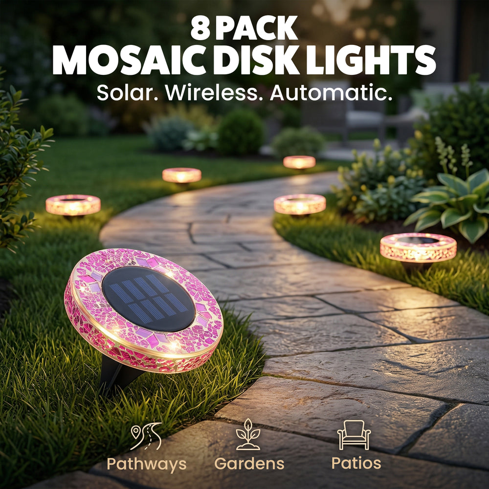 Bell + Howell Pathway & Landscape Disk Light 8 Pack Mosaic Fuschia