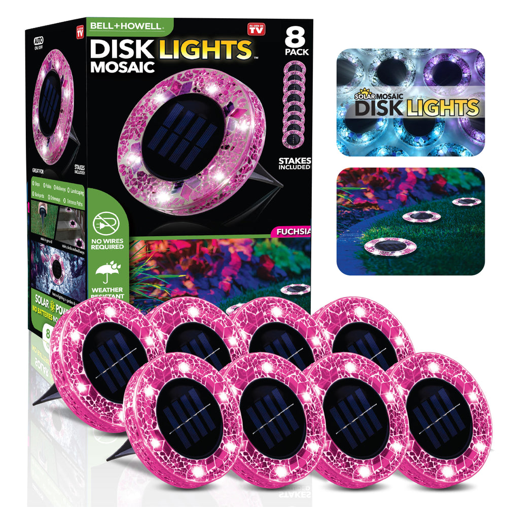 Bell + Howell Pathway & Landscape Disk Light 8 Pack Mosaic Fuschia