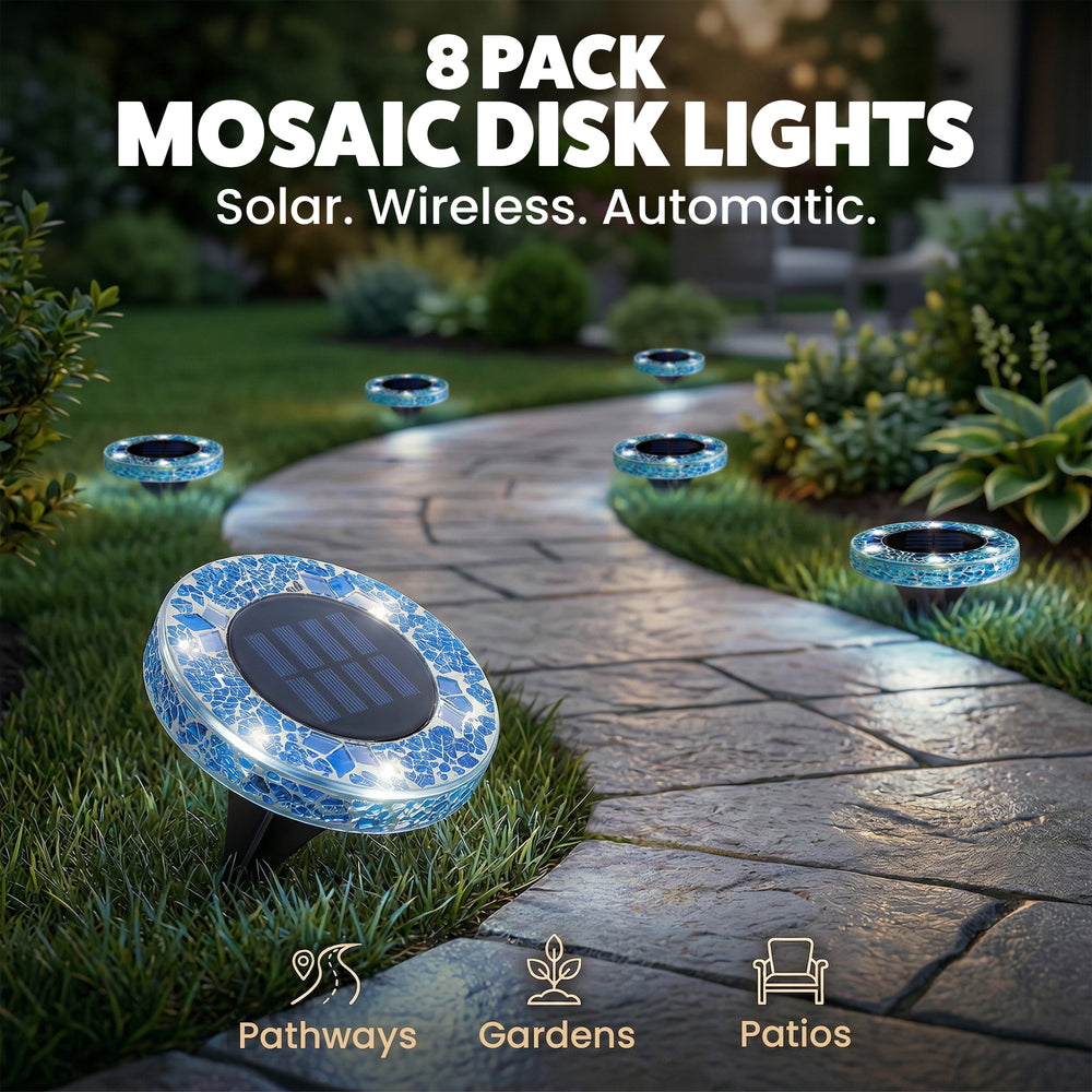 Bell + Howell Pathway & Landscape Disk Lights Mosaic Blue 8 Pack