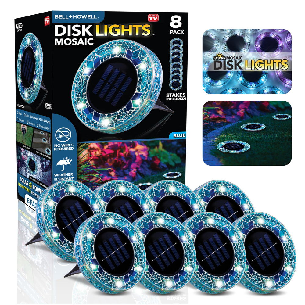 Bell + Howell Pathway & Landscape Disk Lights Mosaic Blue 8 Pack