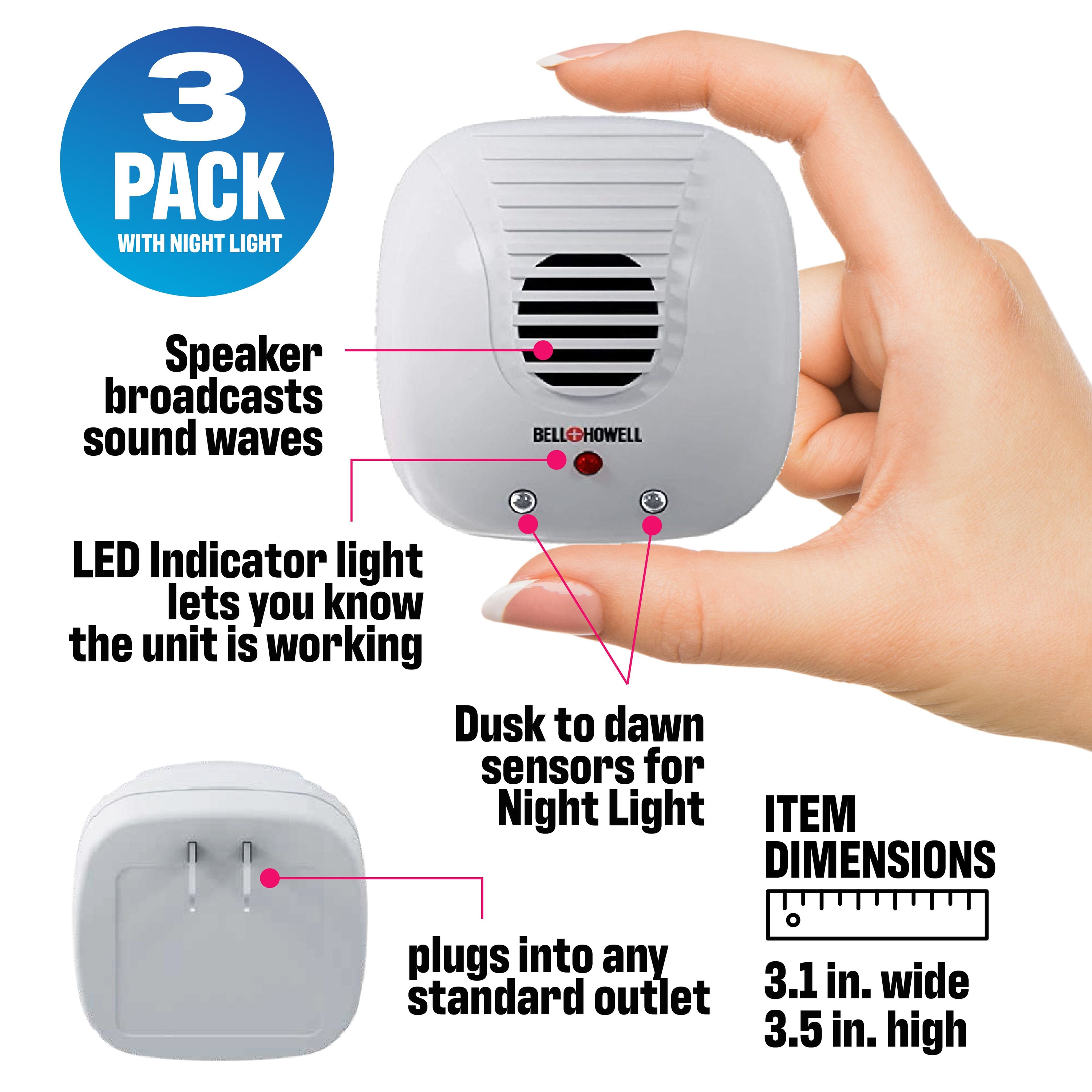 Ultrasonic Electronic Indoor Pest Repeller with Night Light & Extra Outlet