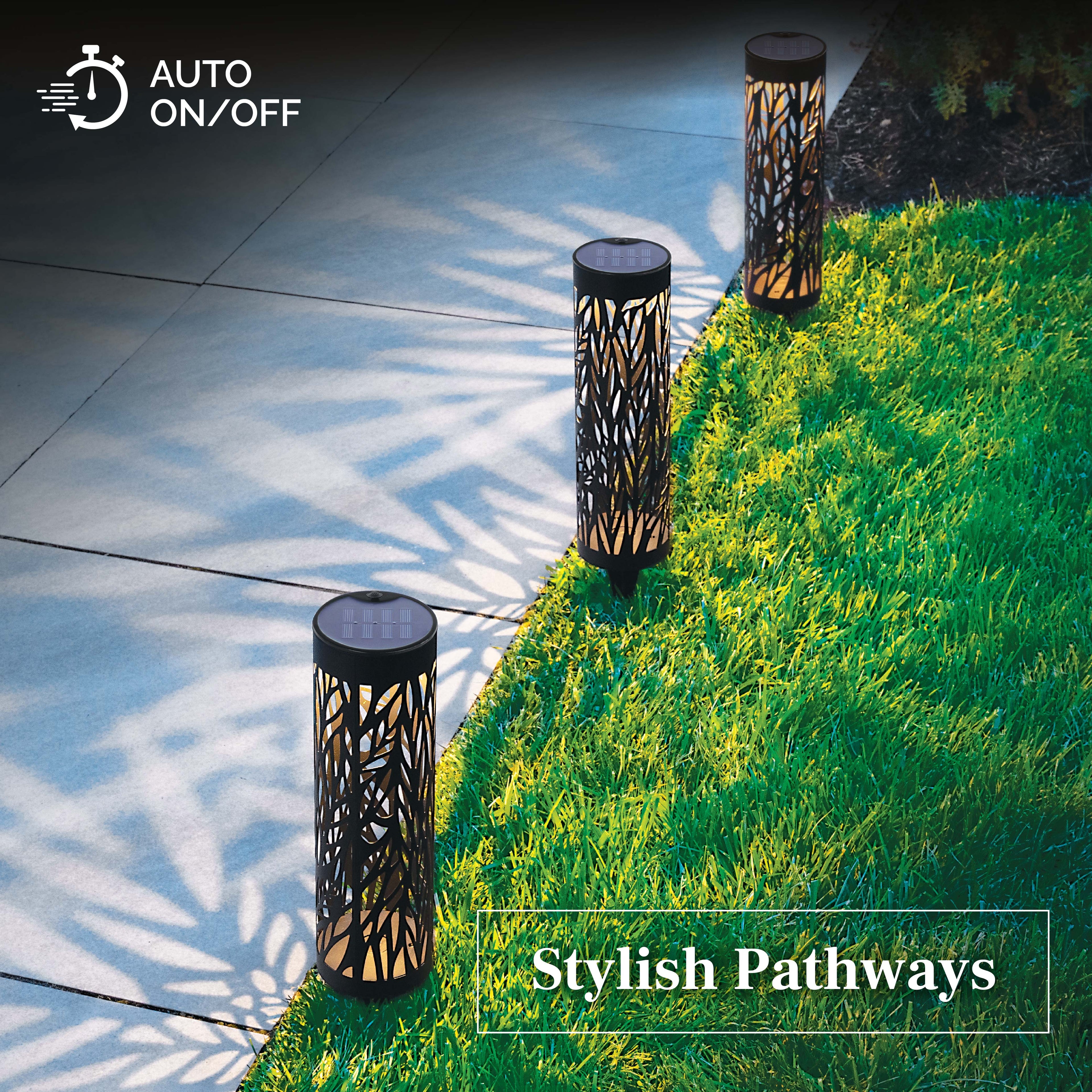 Solar Powered Steel Pathway Bollard Lights, IP65 Water Resistant, LED, Aesthetic, Modern Design, All Season Safe, Summer, Fall, Winter, Spring, Landscape, Lawn, Garden