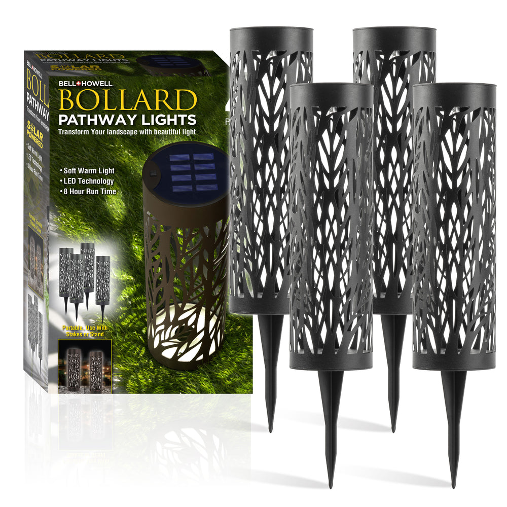 Solar Powered Steel Pathway Bollard Lights, IP65 Water Resistant, LED, Aesthetic, Modern Design, All Season Safe, Summer, Fall, Winter, Spring, Landscape, Lawn, Garden