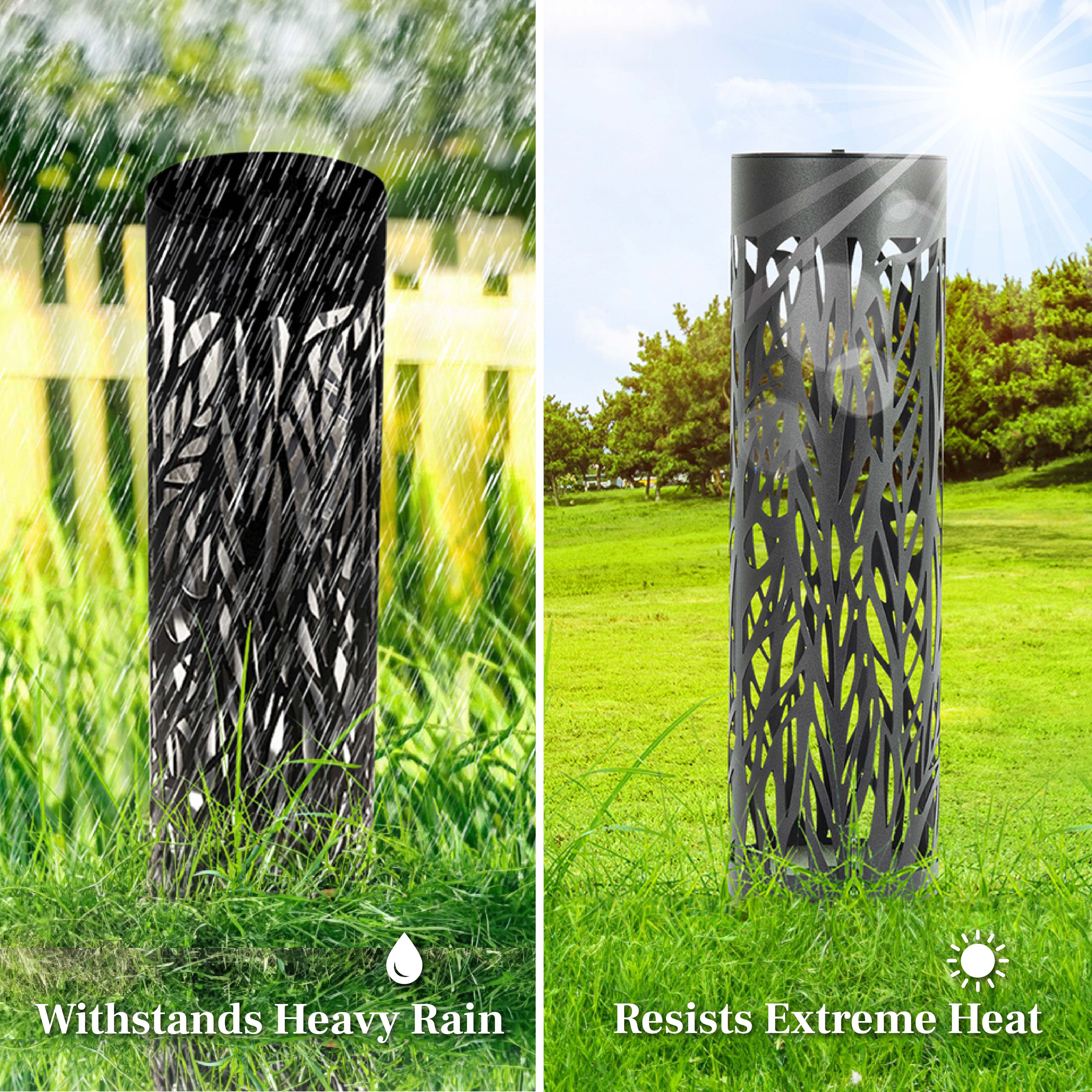 Solar Powered Steel Pathway Bollard Lights, IP65 Water Resistant, LED, Aesthetic, Modern Design, All Season Safe, Summer, Fall, Winter, Spring, Landscape, Lawn, Garden