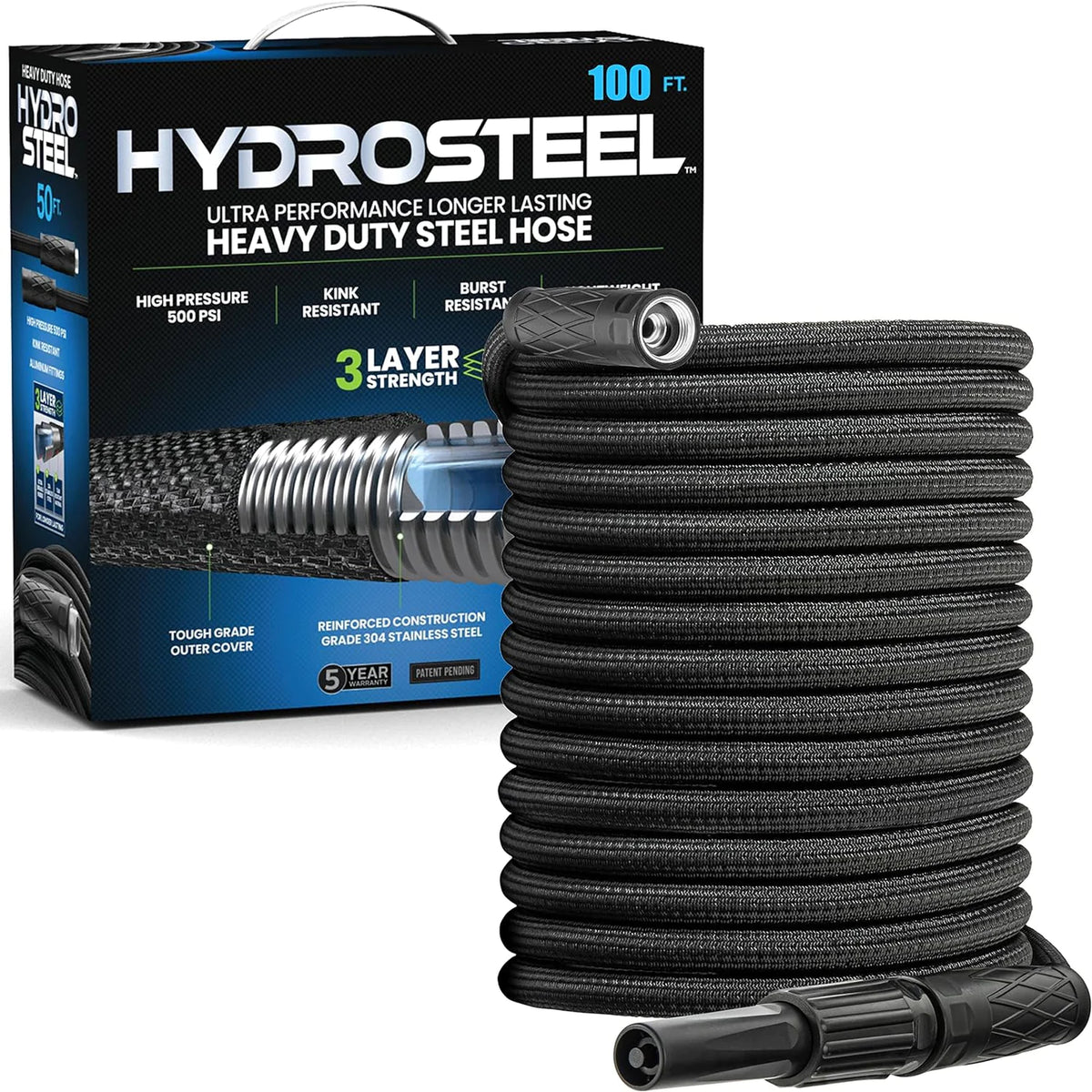 Hydrosteel Heavy Duty Steel Outdoor Garden Hose