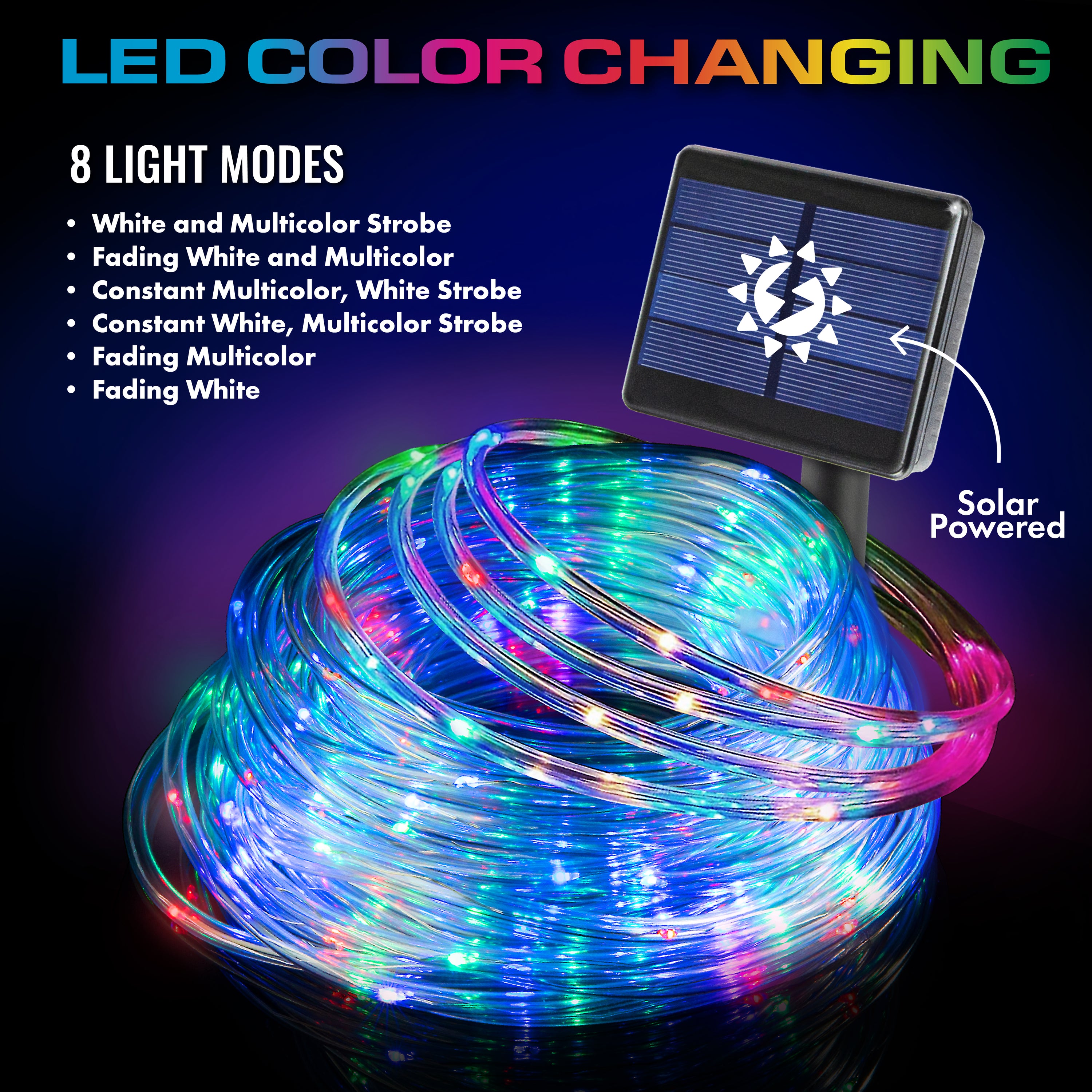 Bell + Howell 50' Bionic Color Changing Solar Powered Rope Lights - 50 FEET