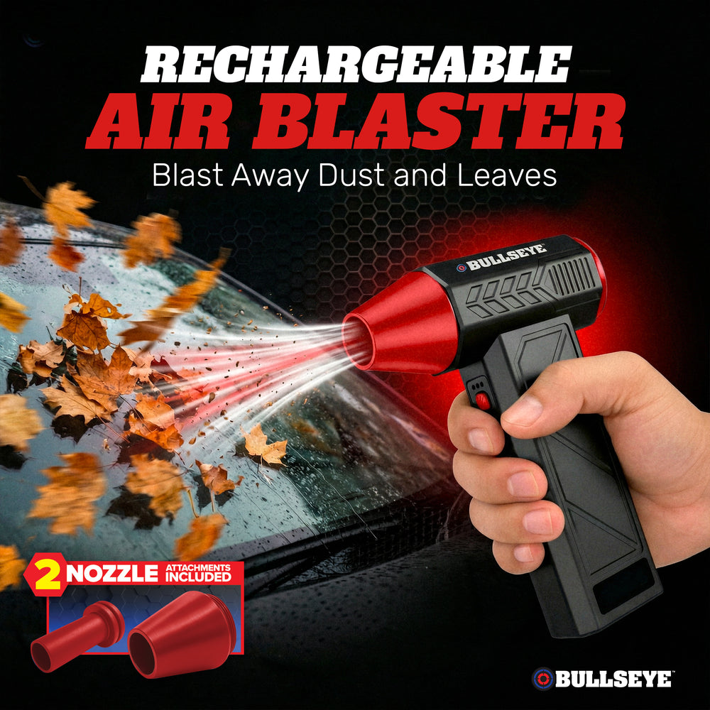 Bullseye Rechargeable Air Blaster – Portable Cordless Electric Air Duster & Leaf Blower with 3 Speeds, 2 Nozzles & 4000mAh Battery