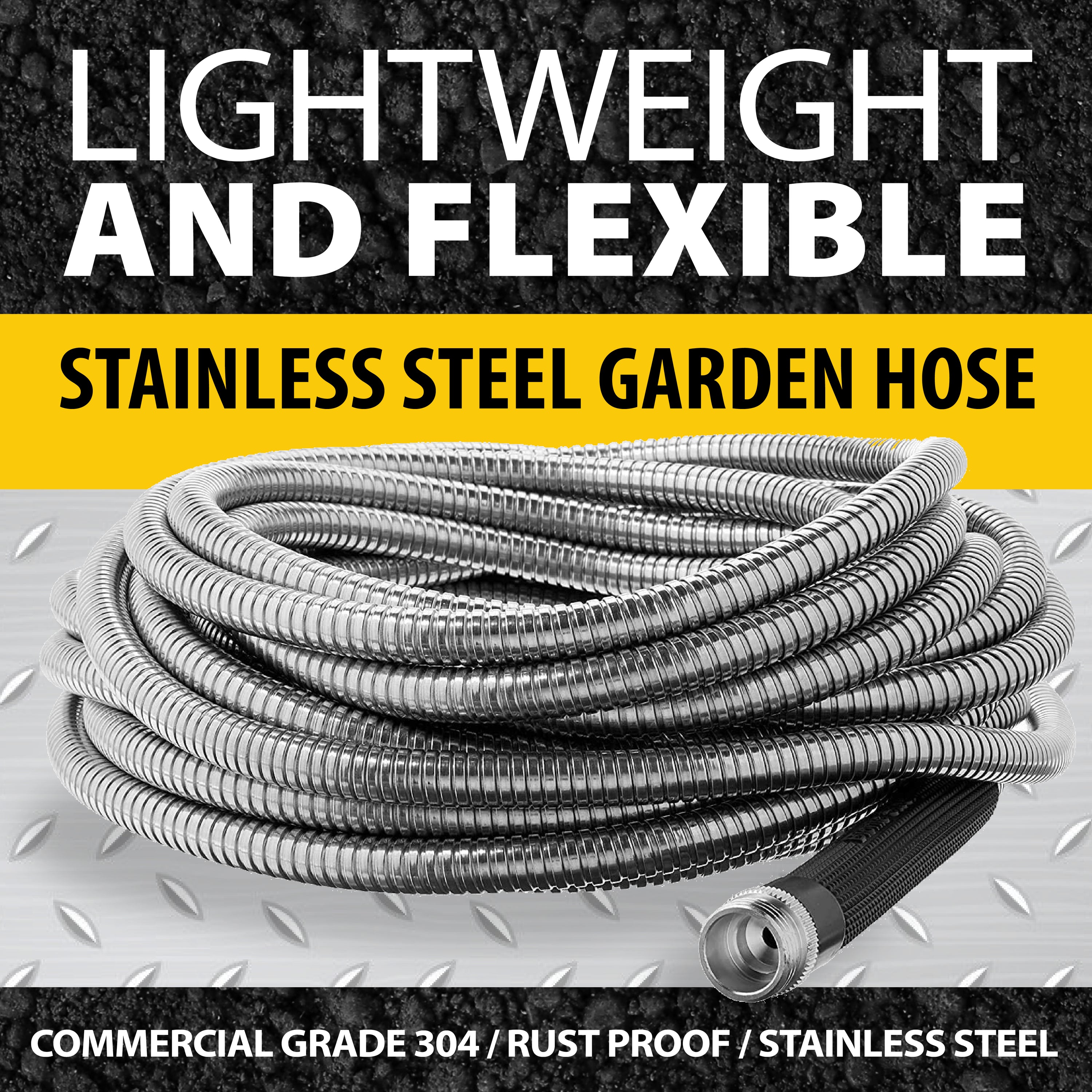 Bionic Steel Garden Hose - Stainless Steel, Flexible, Crush Resistant, Metal Fittings, Kink & Tangle Free