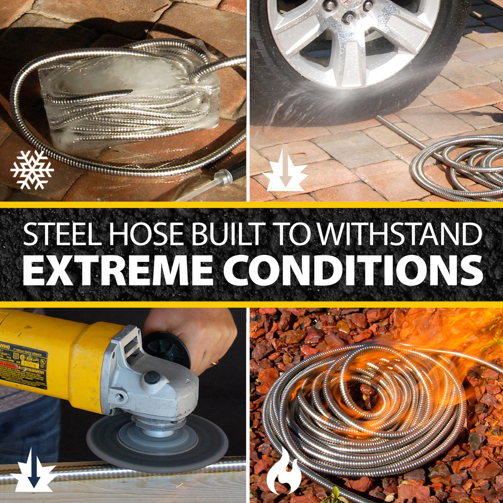 Bionic Steel Garden Hose - Stainless Steel, Flexible, Crush Resistant, Metal Fittings, Kink & Tangle Free