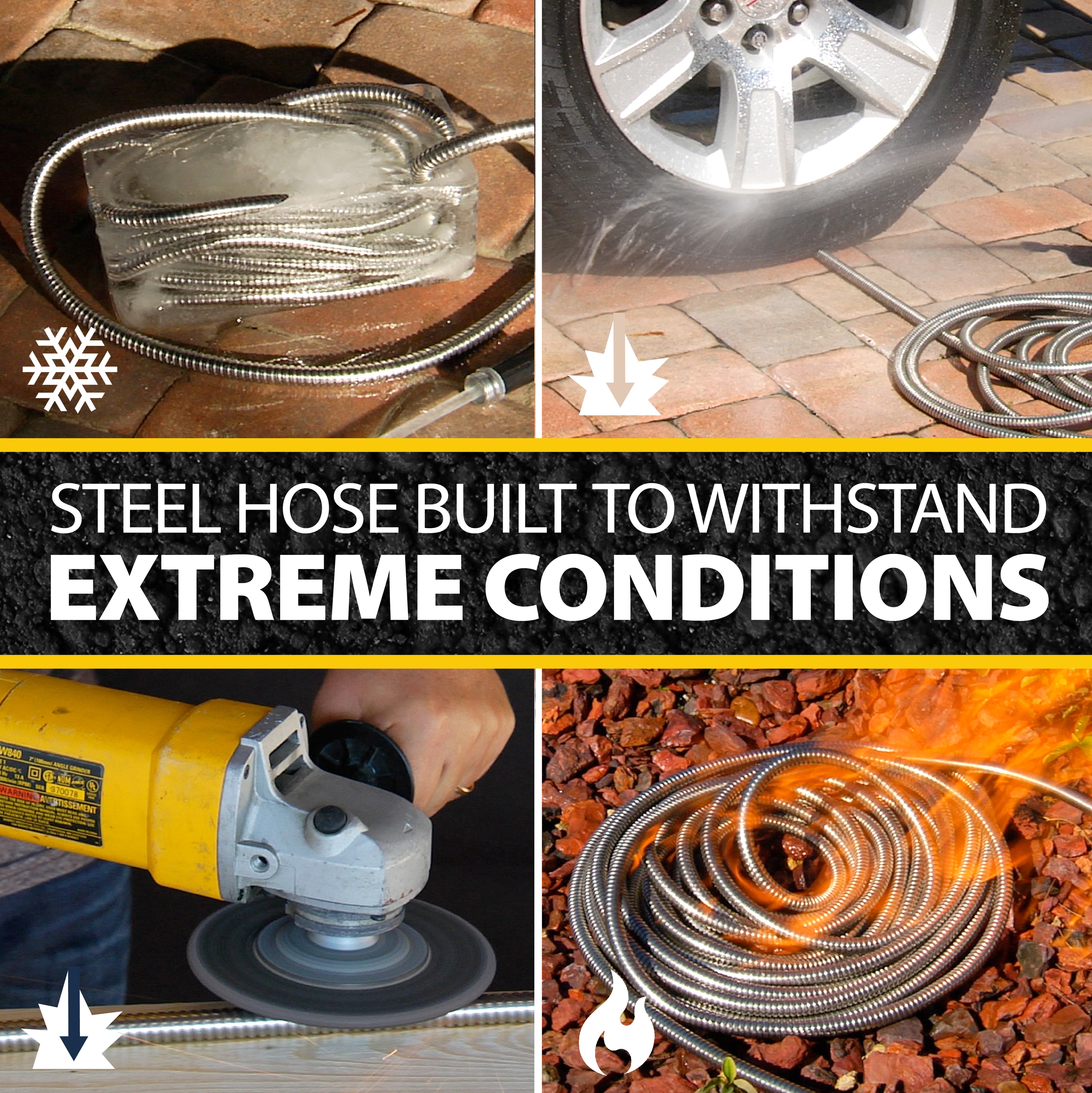 Bionic Steel Garden Hose - Stainless Steel, Flexible, Crush Resistant, Metal Fittings, Kink & Tangle Free