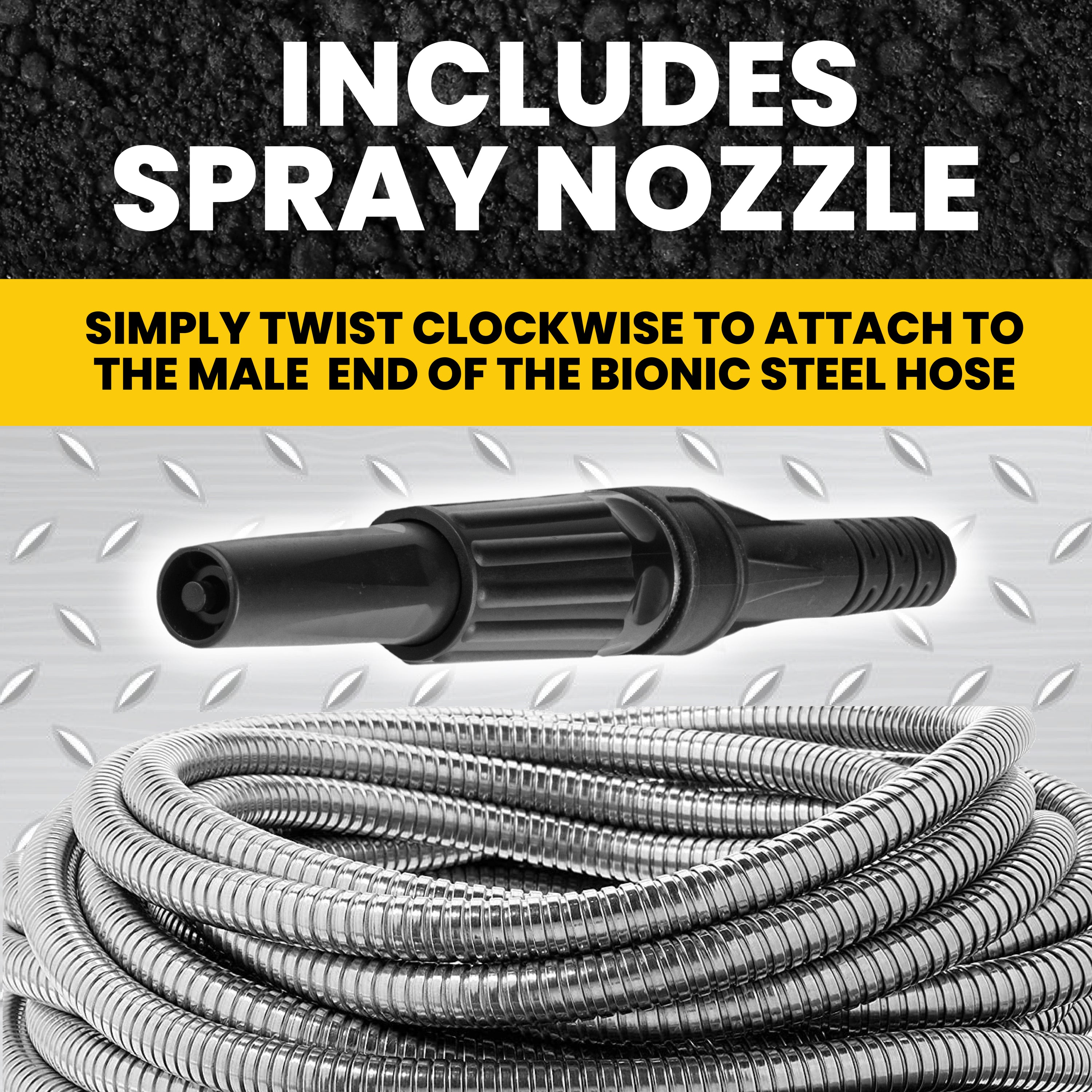 Bionic Steel Garden Hose - Stainless Steel, Flexible, Crush Resistant, Metal Fittings, Kink & Tangle Free