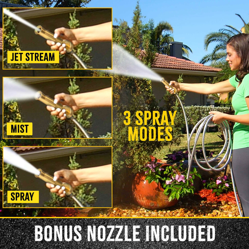 Bionic Steel PRO - 5/8 in. Heavy-Duty Stainless Steel Garden Hose with Brass Fittings - 25', 50', 75', 100' & 125'