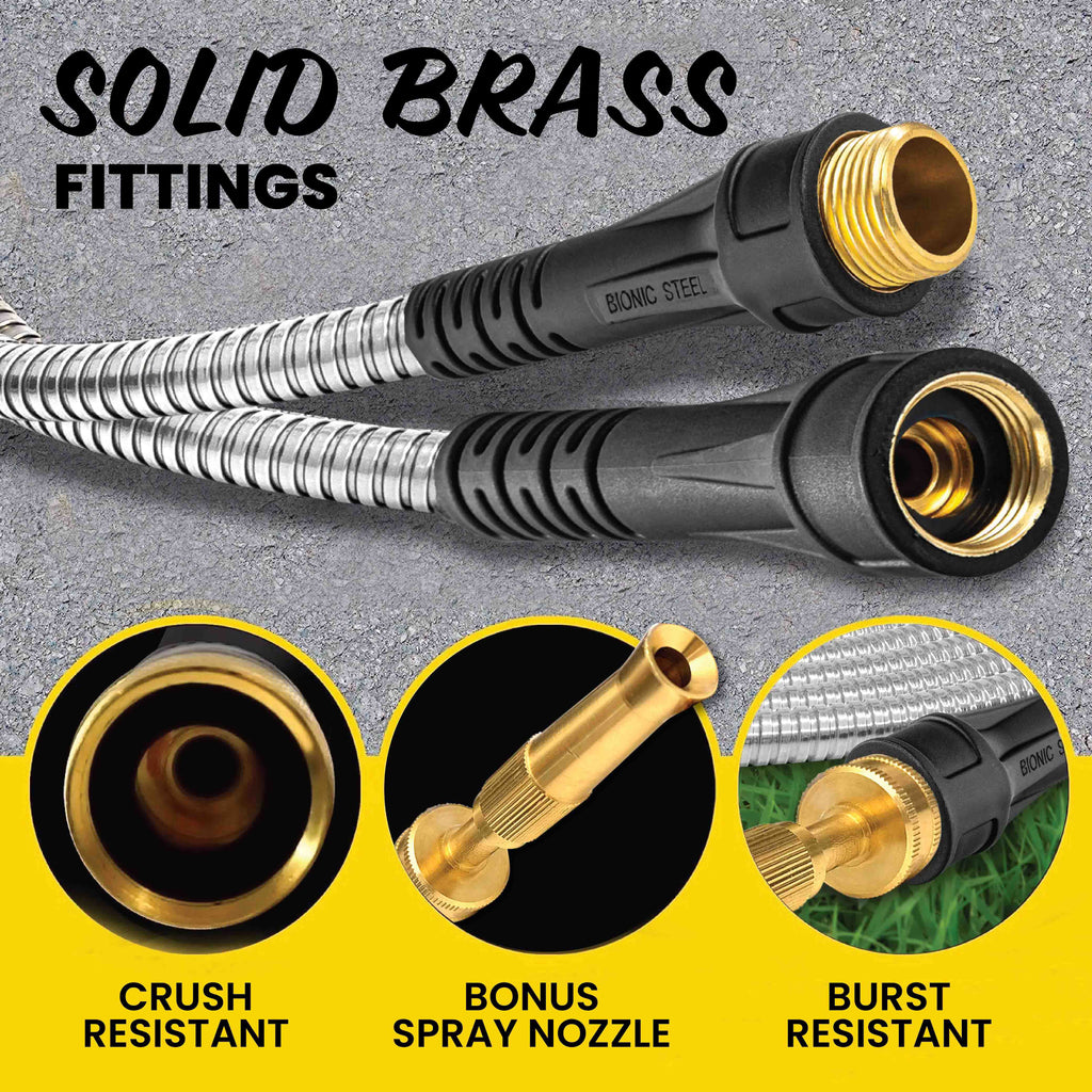 Bionic Steel PRO - 5/8 in. Heavy-Duty Stainless Steel Garden Hose with Brass Fittings - 25', 50', 75', 100' & 125'