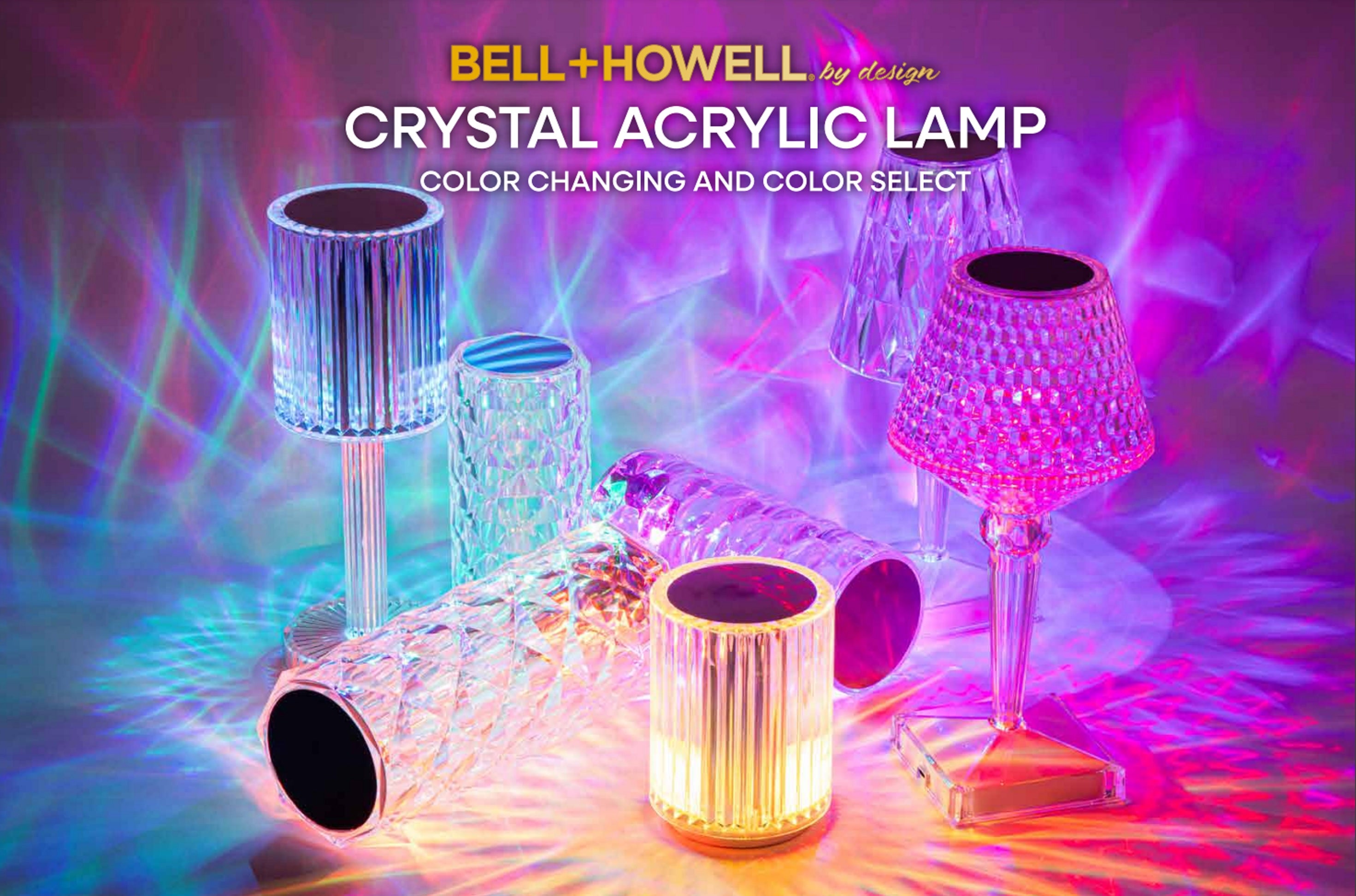 Crystal Acrylic Lamp – Cordless, Touch, Remote Control, LED, USB-C Rechargeable, Multi-Color