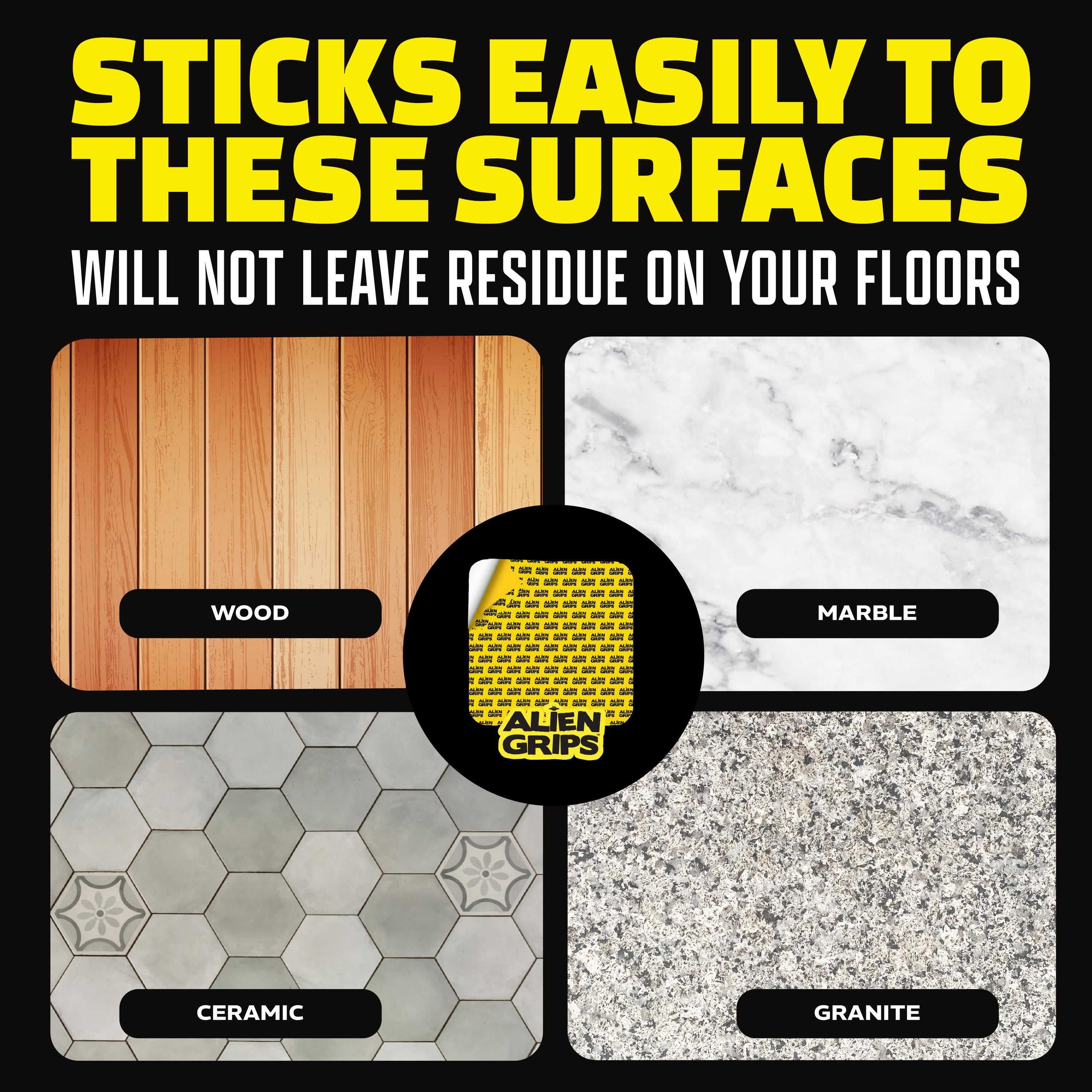 Alien Rug Grips Carpet Tape – 12pcs, 4x4 in. Reusable Double-Sided Pads for Hardwood and Tile Floors, Non-Slip Corner Rug Pads