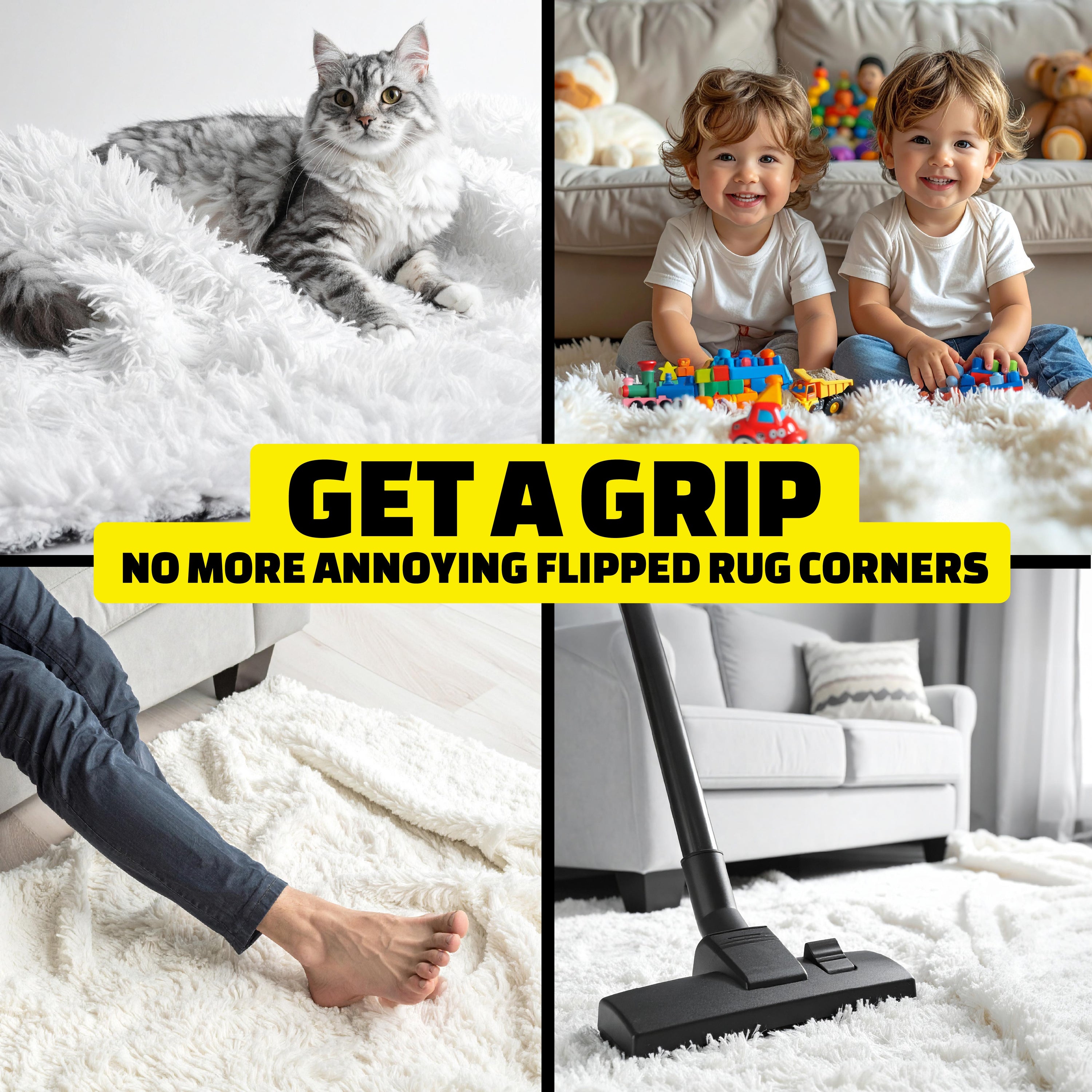 Alien Rug Grips Carpet Tape – 12pcs, 4x4 in. Reusable Double-Sided Pads for Hardwood and Tile Floors, Non-Slip Corner Rug Pads