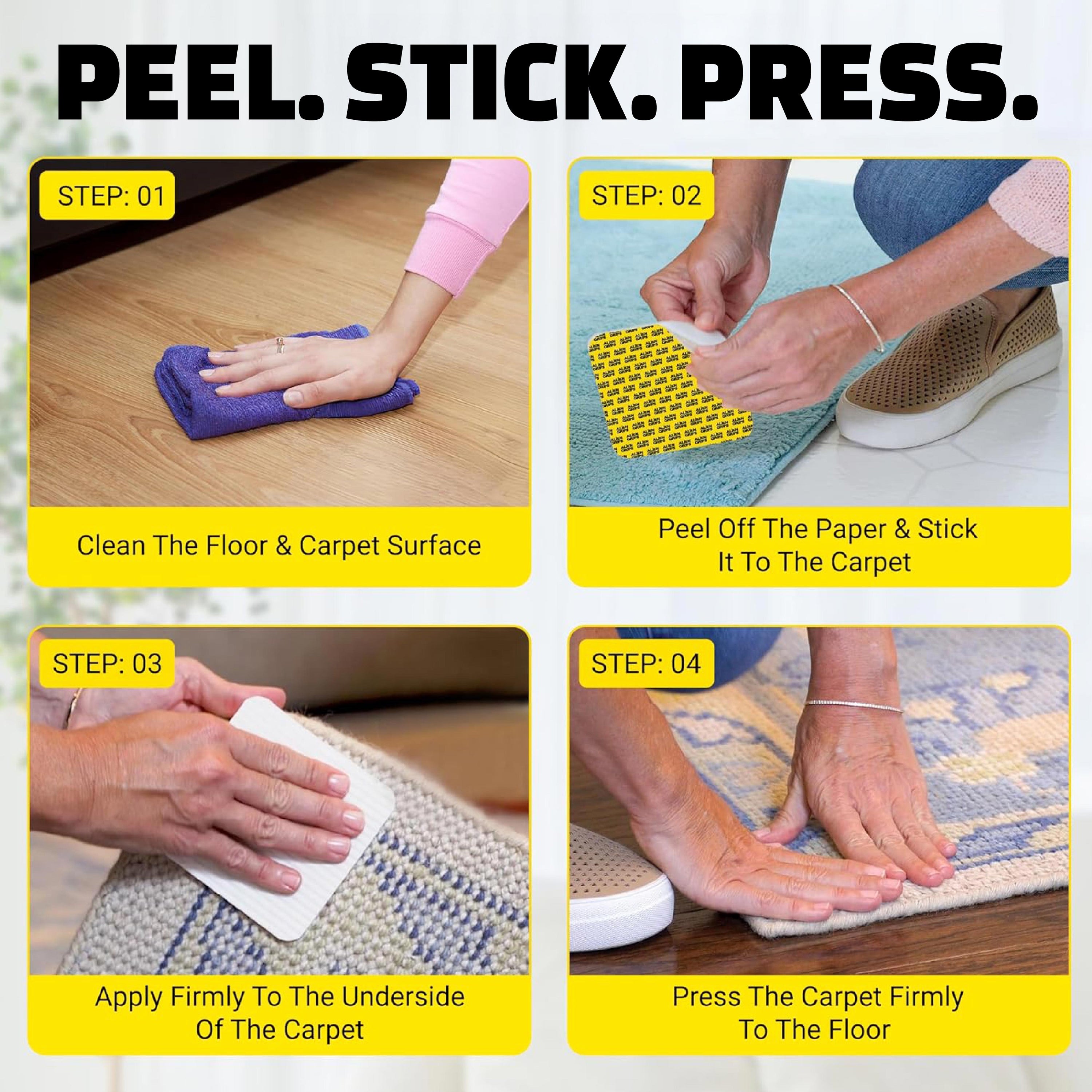 Alien Rug Grips Carpet Tape – 12pcs, 4x4 in. Reusable Double-Sided Pads for Hardwood and Tile Floors, Non-Slip Corner Rug Pads