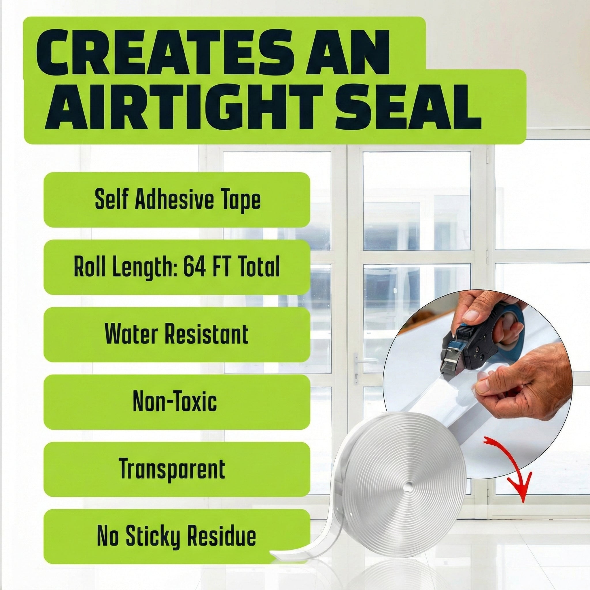Alien Draft Seal 64 Feet Insulation Tape, Transparent Silicone Weather Stripping Door Seal Strip and Under Door Draft Stopper for Window Seal and Door Bottom Seal