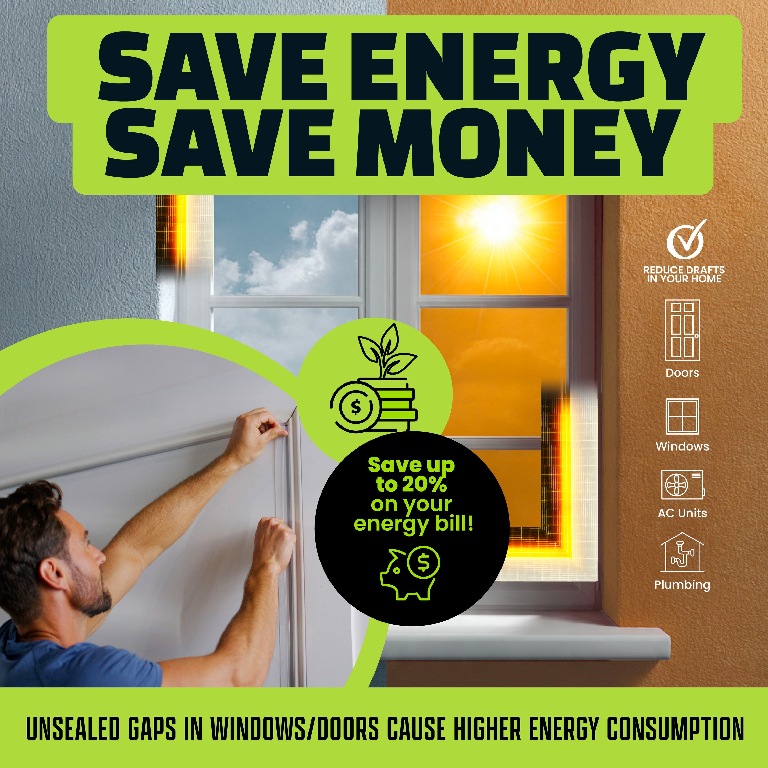 Alien Draft Seal 64 Feet Insulation Tape, Transparent Silicone Weather Stripping Door Seal Strip and Under Door Draft Stopper for Window Seal and Door Bottom Seal