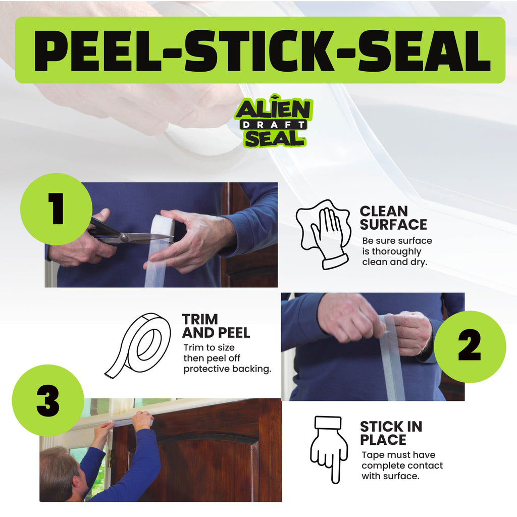 Alien Draft Seal 64 Feet Insulation Tape, Transparent Silicone Weather Stripping Door Seal Strip and Under Door Draft Stopper for Window Seal and Door Bottom Seal