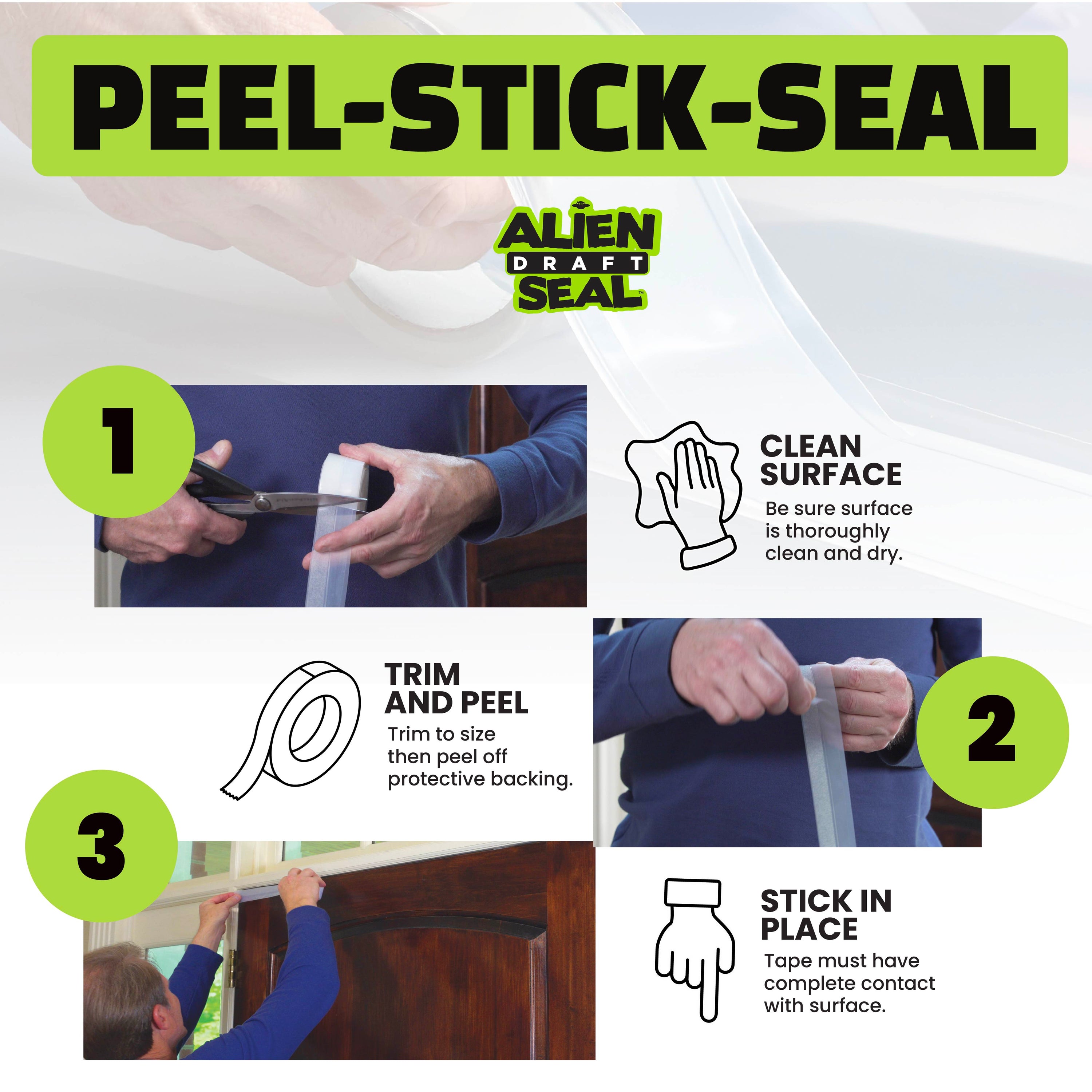 Alien Draft Seal 64 Feet Insulation Tape, Transparent Silicone Weather Stripping Door Seal Strip and Under Door Draft Stopper for Window Seal and Door Bottom Seal