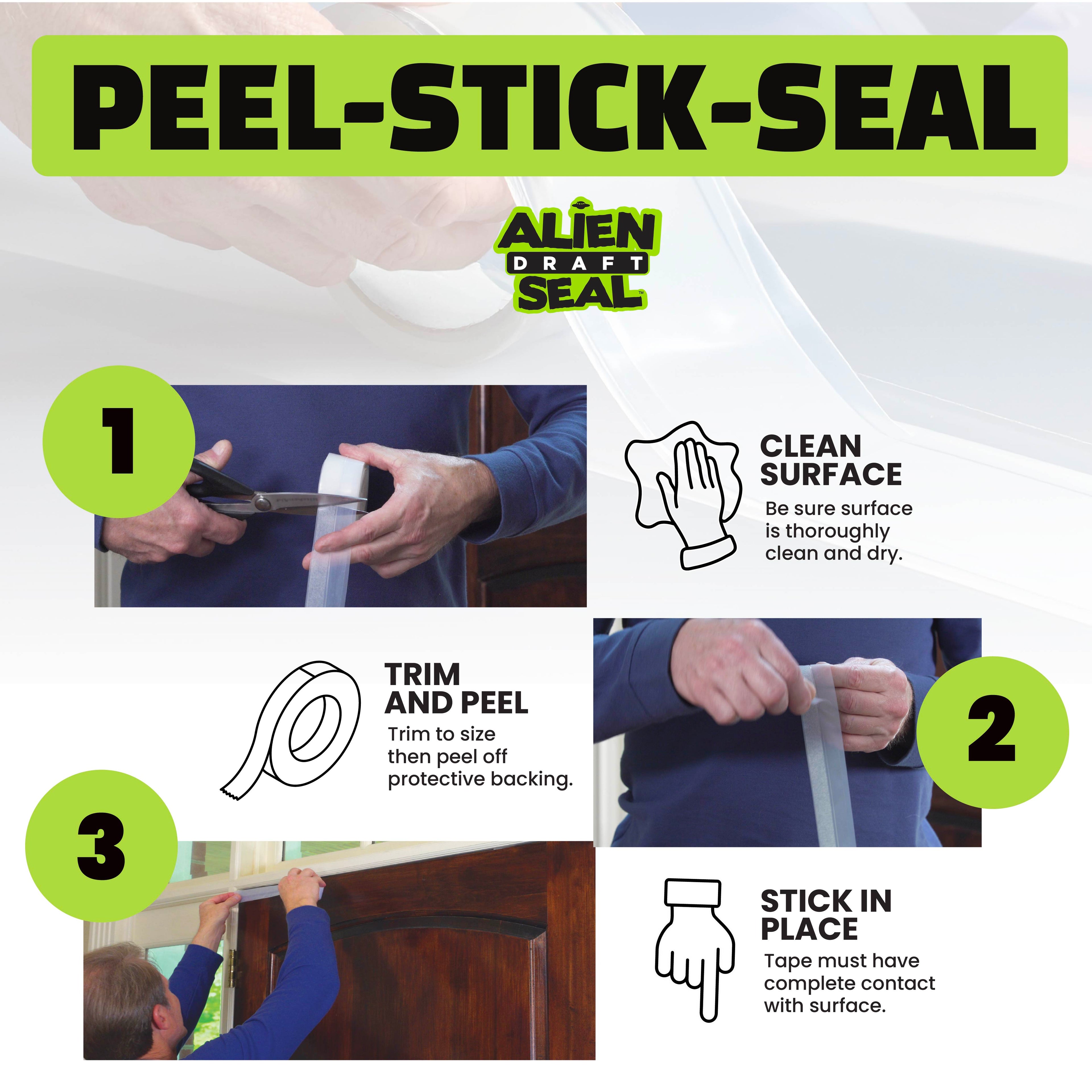 Alien Draft Seal 64 Feet Insulation Tape, Transparent Silicone Weather Stripping Door Seal Strip and Under Door Draft Stopper for Window Seal and Door Bottom Seal