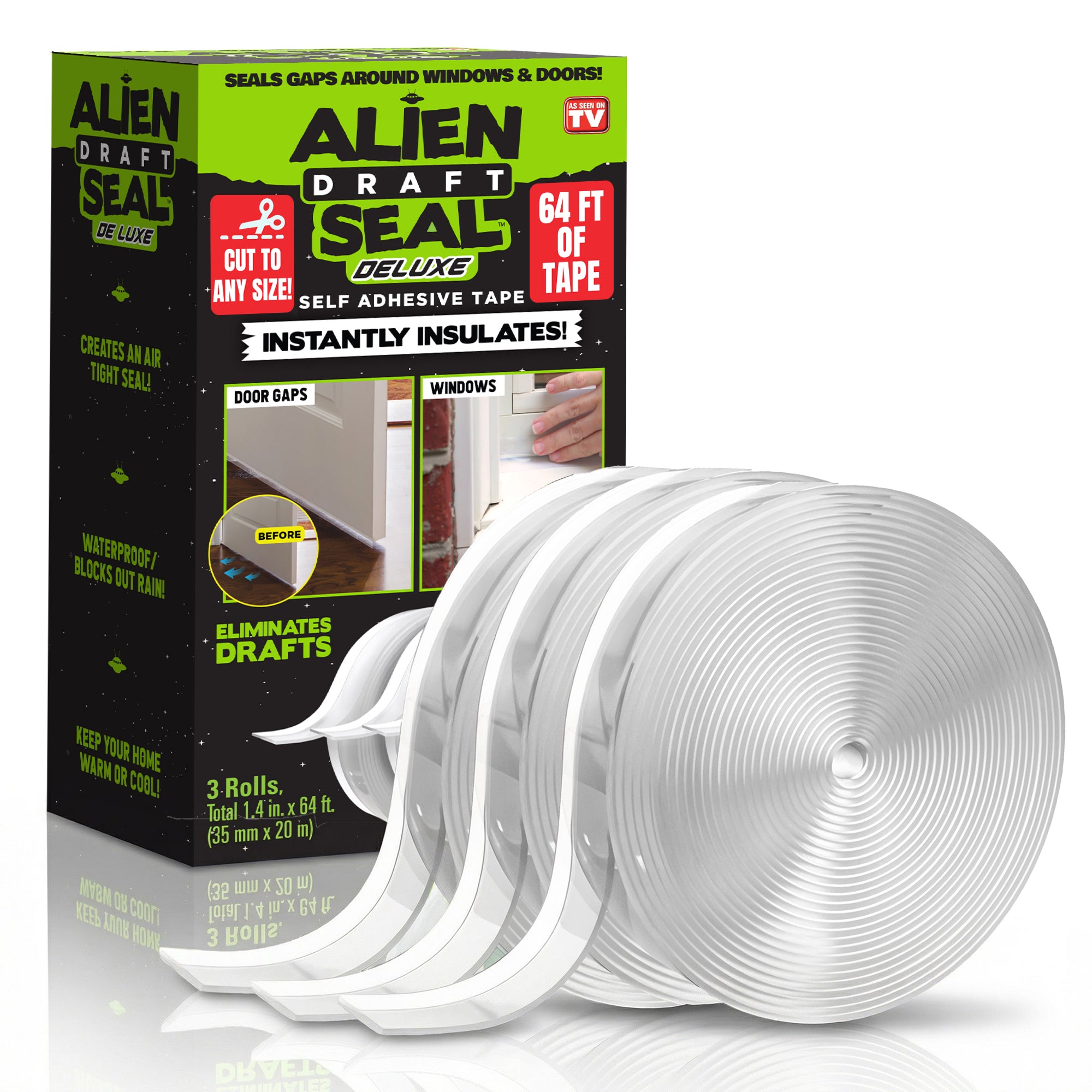 Alien Draft Seal 64 Feet Insulation Tape, Transparent Silicone Weather Stripping Door Seal Strip and Under Door Draft Stopper for Window Seal and Door Bottom Seal