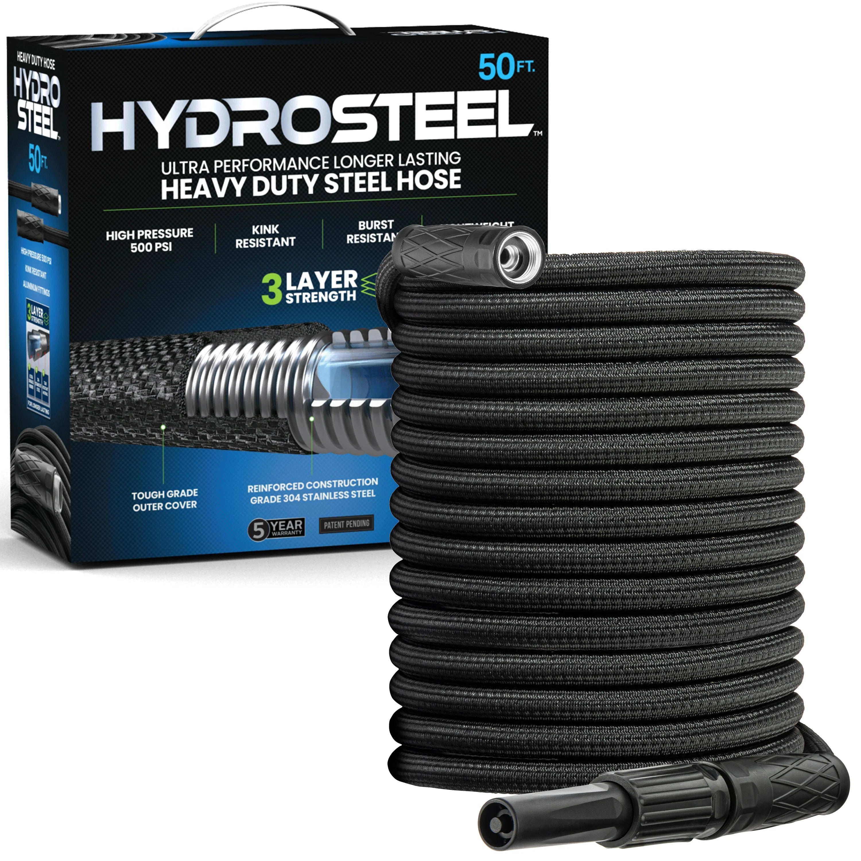 Hydrosteel Heavy Duty Steel Outdoor Garden Hose