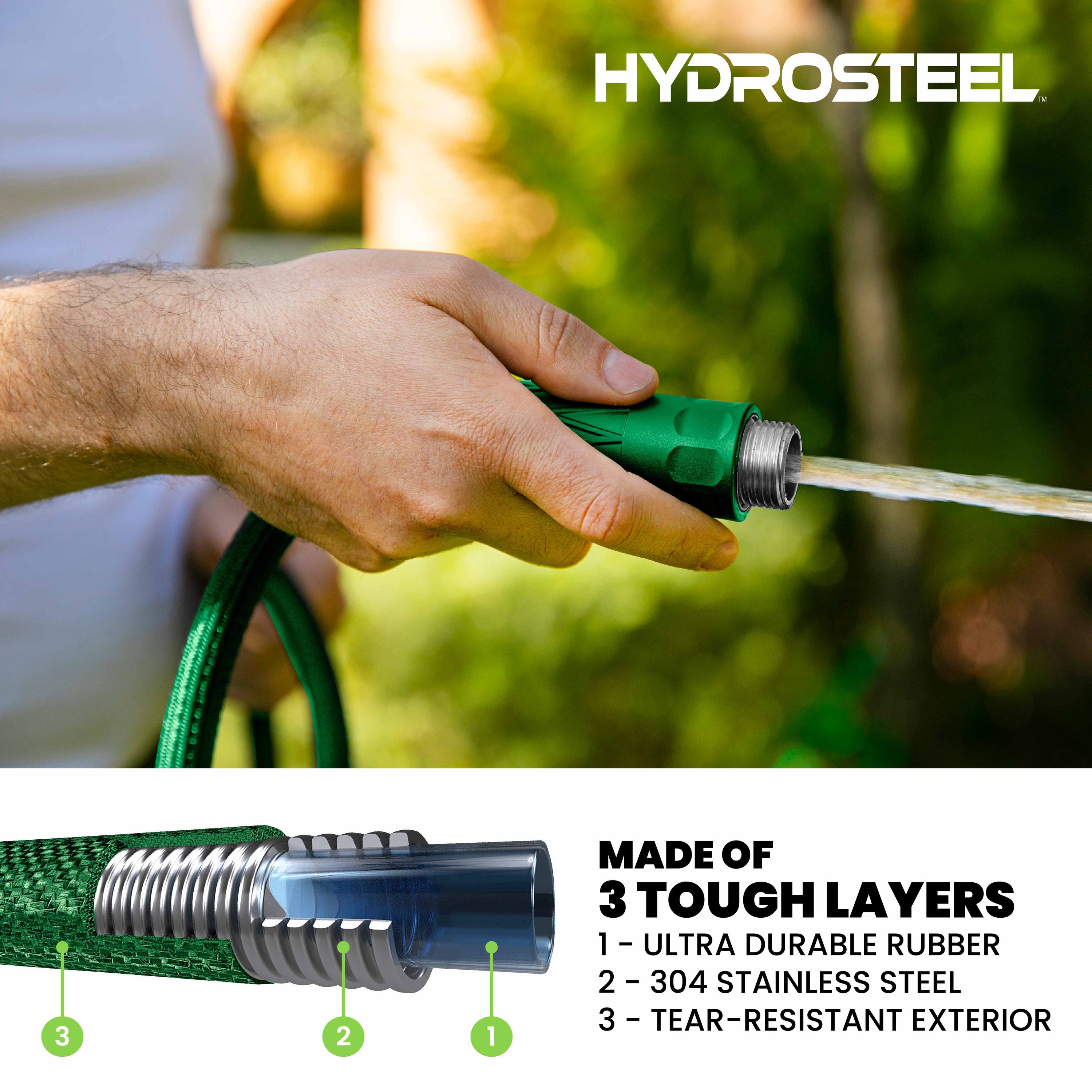 HydroSteel Green Heavy-Duty Garden Hose