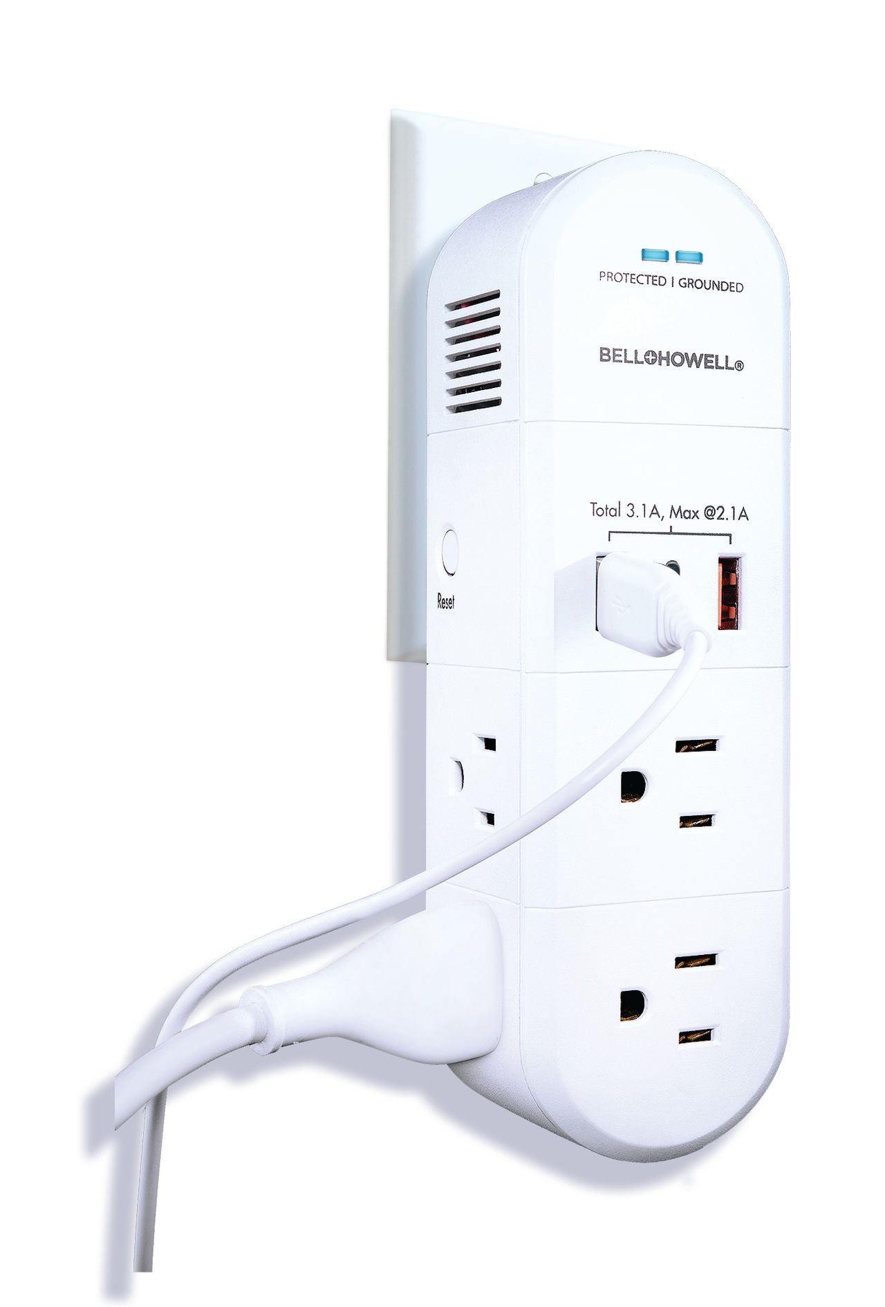 Bell + Howell Swivel Power, Power Strip w/Surge Protection Rapid, Swiveling Charging Station USB Outlet Extender – with Electrical, USB-C, USB-A 125VAC / 60Hz / 10A / 1250WMax, UL STD 498A