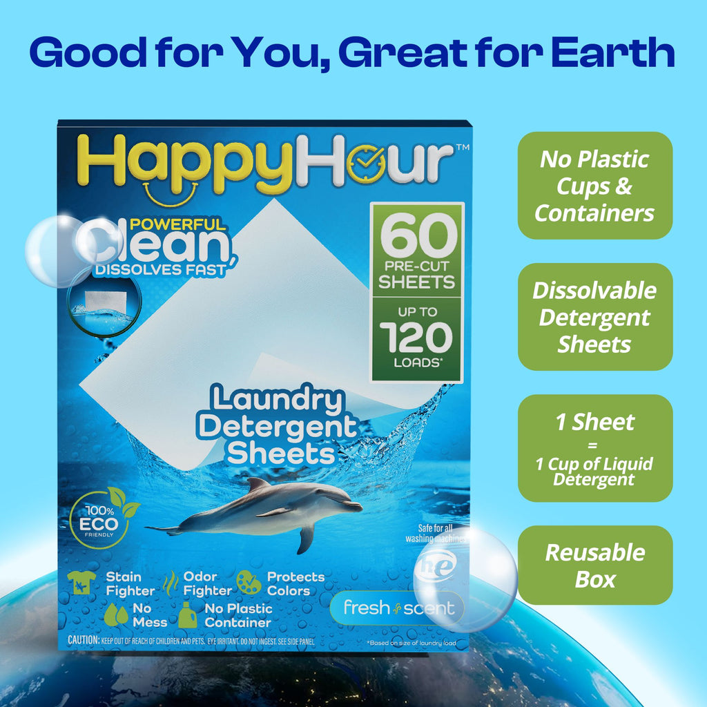 Happy Hour Laundry Detergent Sheets - Pre-Cut, Eco Friendly, Stain Fighting