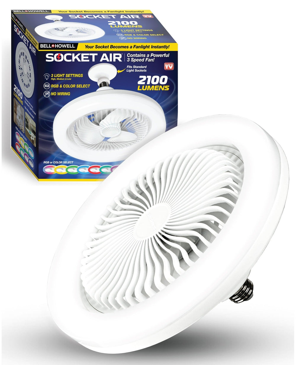Bell+Howell Socket Air - Light Socket Fan Light with RGB Color Changing
