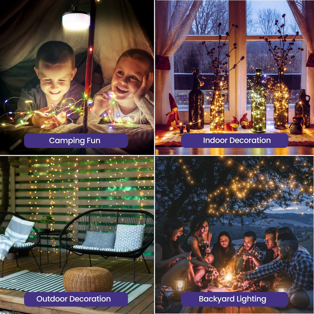 Holiday String Lights - 32' Retractable USB-C Rechargeable , 80 LED Color-Changing, Magnetic Base, Flashlight, Built-in Hook, IP65 Water-Resistant for Camping, Indoor & Outdoor Use