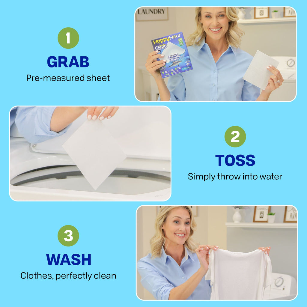 Happy Hour Laundry Detergent Sheets - Pre-Cut, Eco Friendly, Stain Fighting