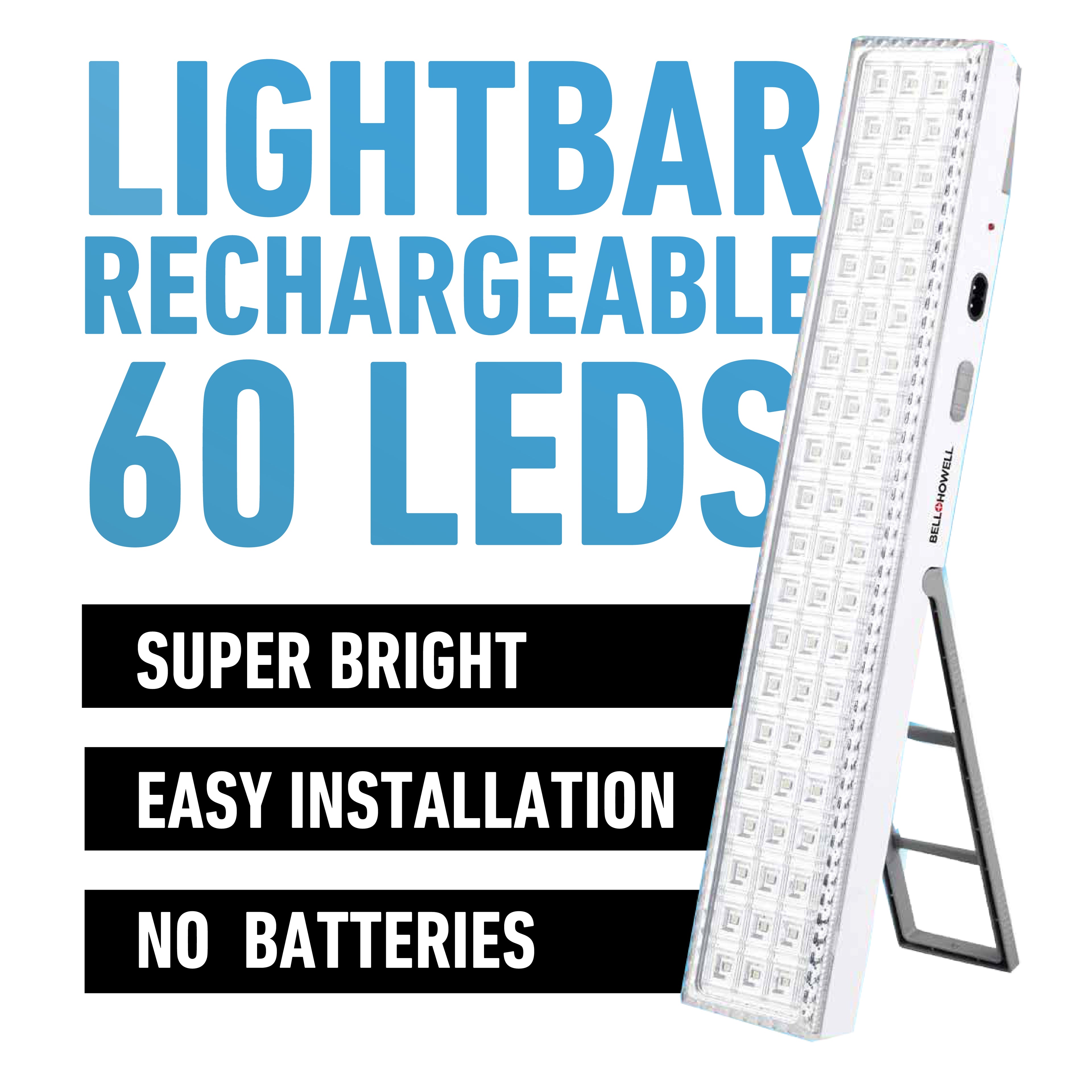 Bell and Howell Light Bar – Portable 720-Lumen Rechargeable LED Emergency Lighting, 60-LED Backup Lamp for Home, Blackouts & Camping