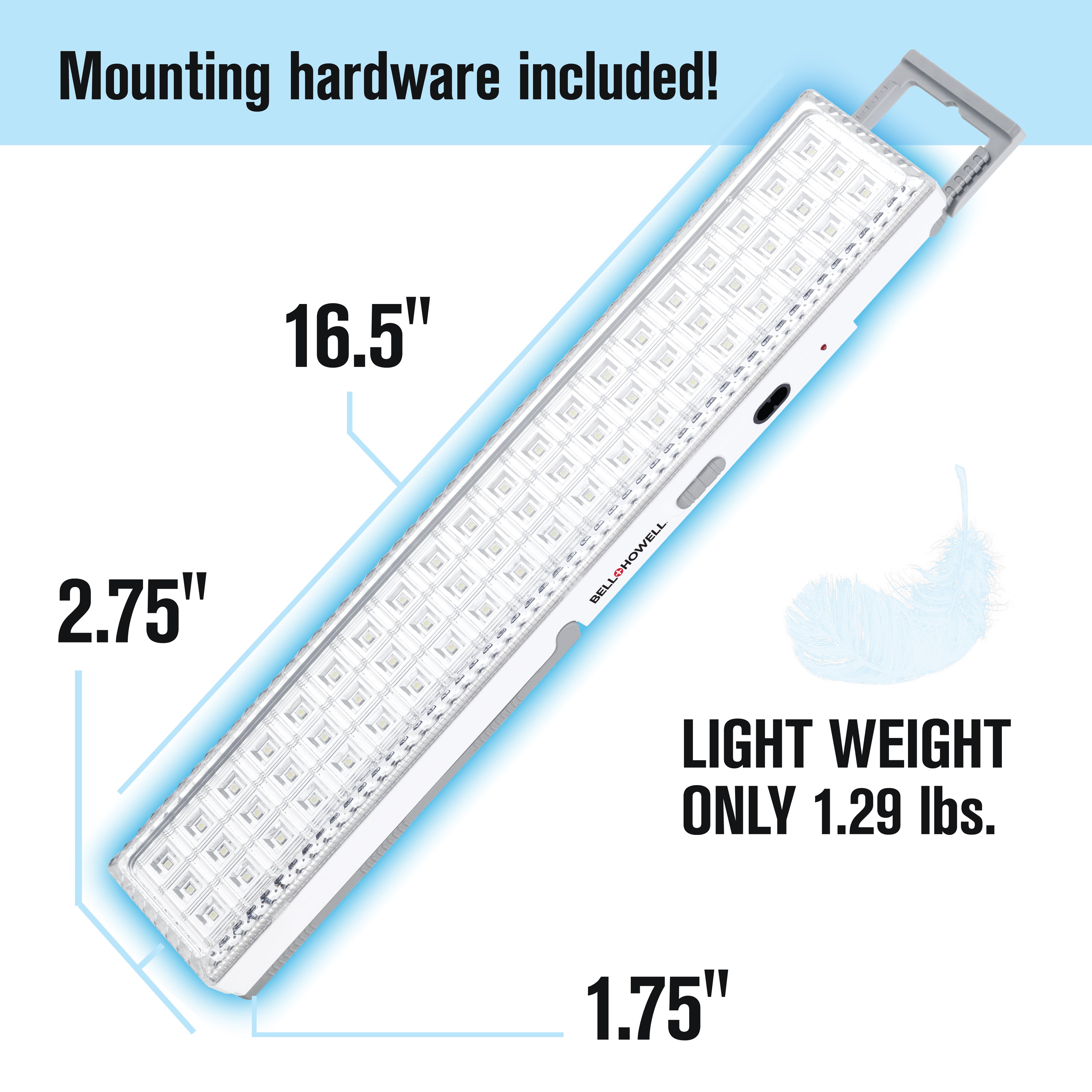 Bell and Howell Light Bar – Portable 720-Lumen Rechargeable LED Emergency Lighting, 60-LED Backup Lamp for Home, Blackouts & Camping